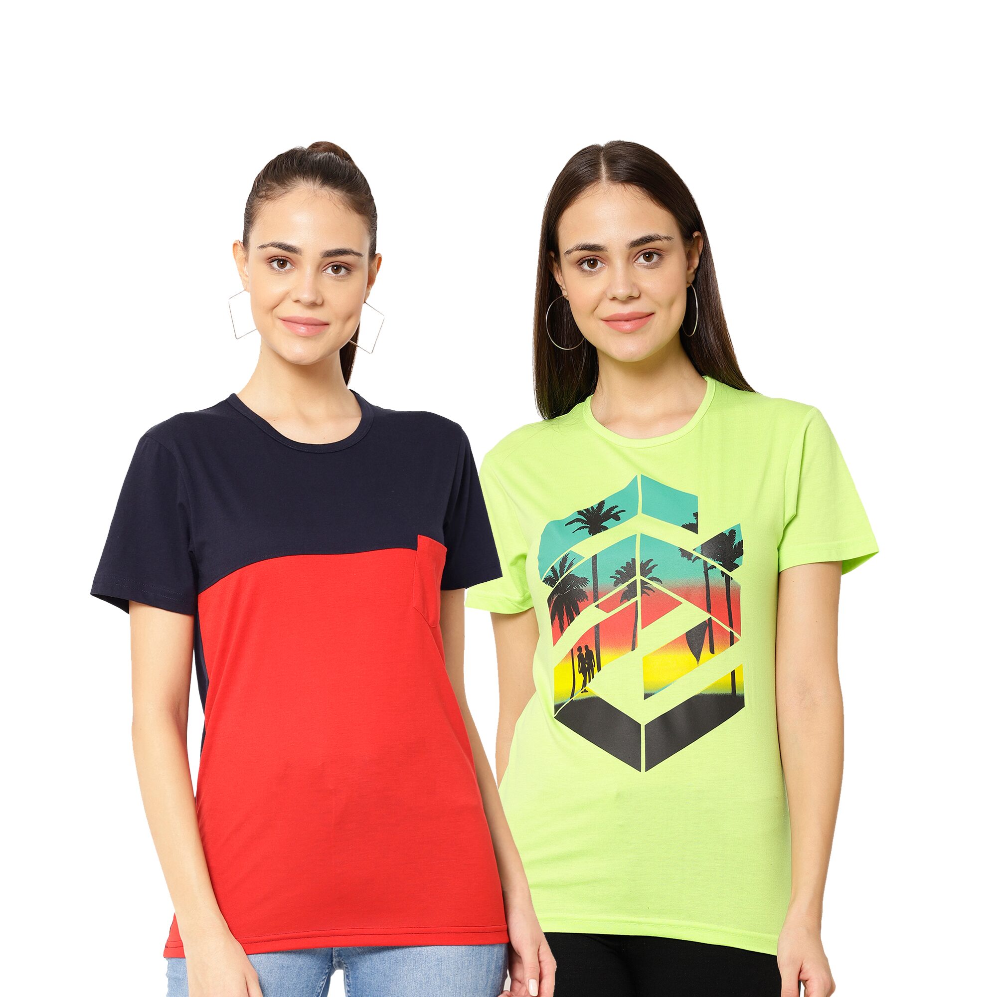 

VIMAL JONNEY Women Multi Regular fit Round neck Cotton blend T shirt