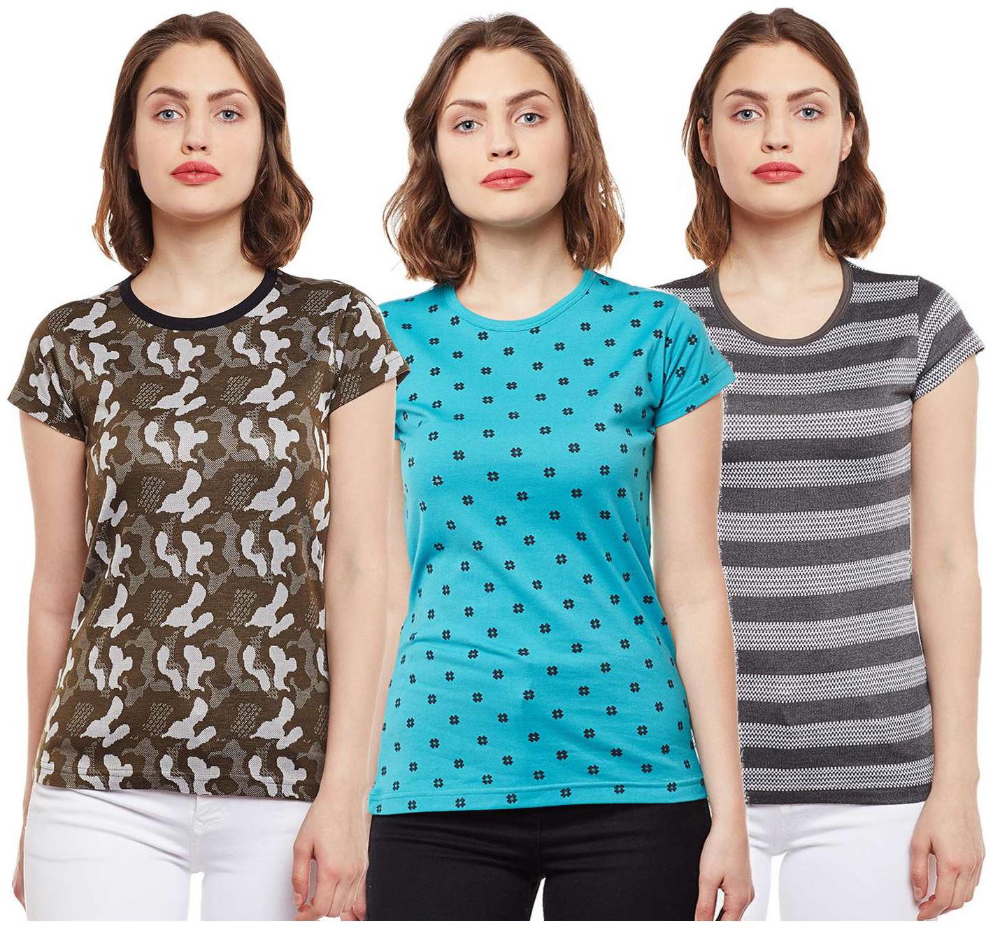 

VIMAL JONNEY Women Multi Regular fit Round neck Cotton T shirt