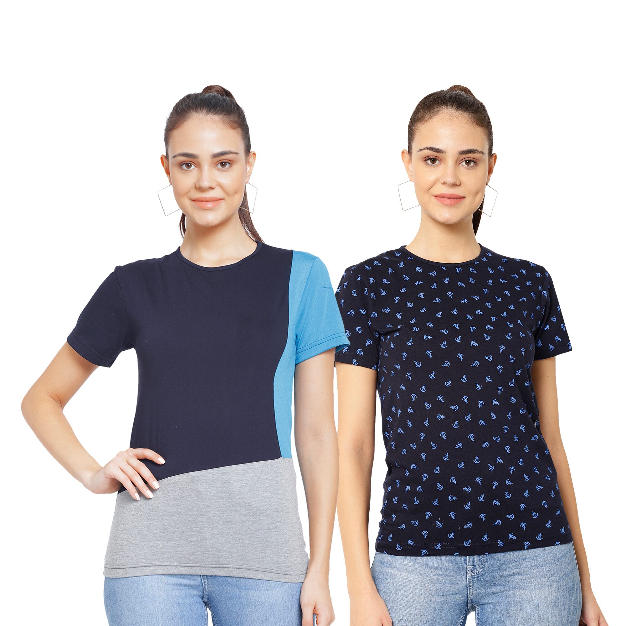 

VIMAL JONNEY Women Multi Regular fit Round neck Cotton T shirt