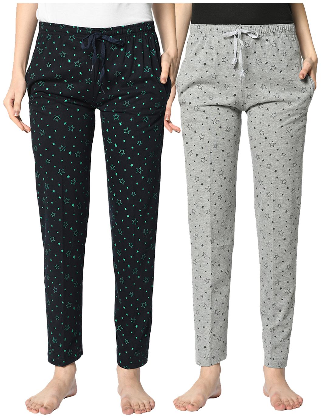 

VIMAL JONNEY Cotton Blend Printed Grey Blue Color Track Pants For Women (Pack Of 2)
