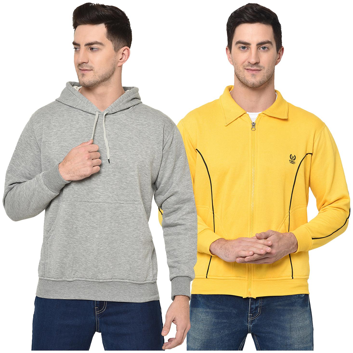 

VIMAL JONNEY Men Grey Yellow Hooded Hoodie