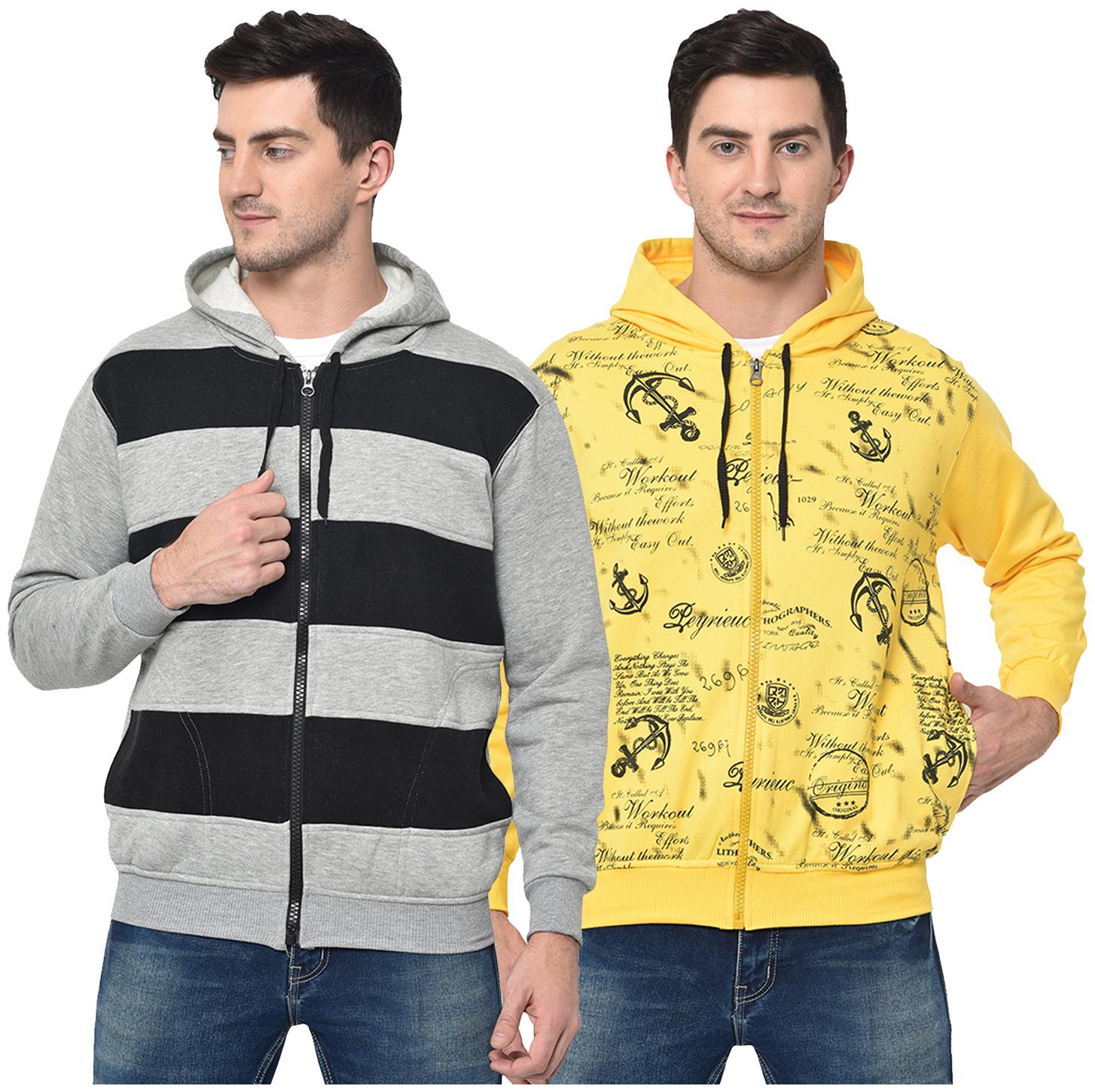

VIMAL JONNEY Men Grey Yellow Hooded Hoodie