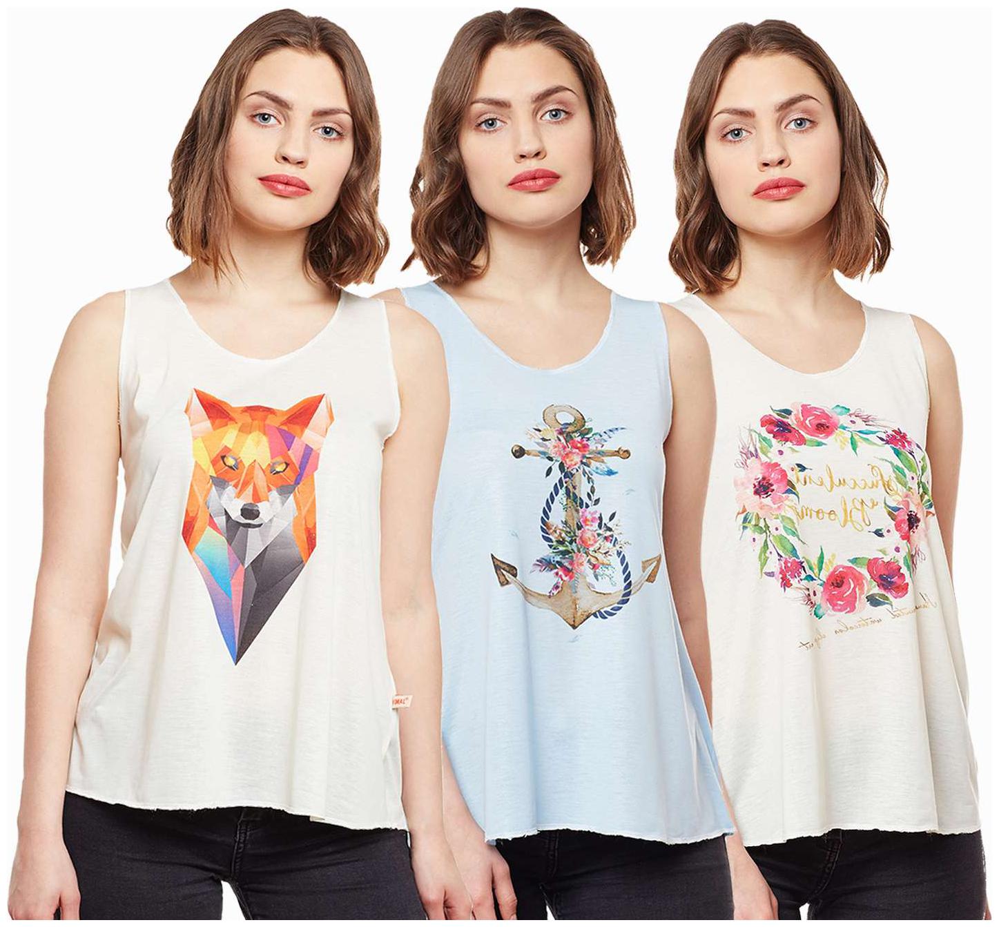 

Vimal Jonney Multicolor Cotton Tops Women(Pack Of 3)