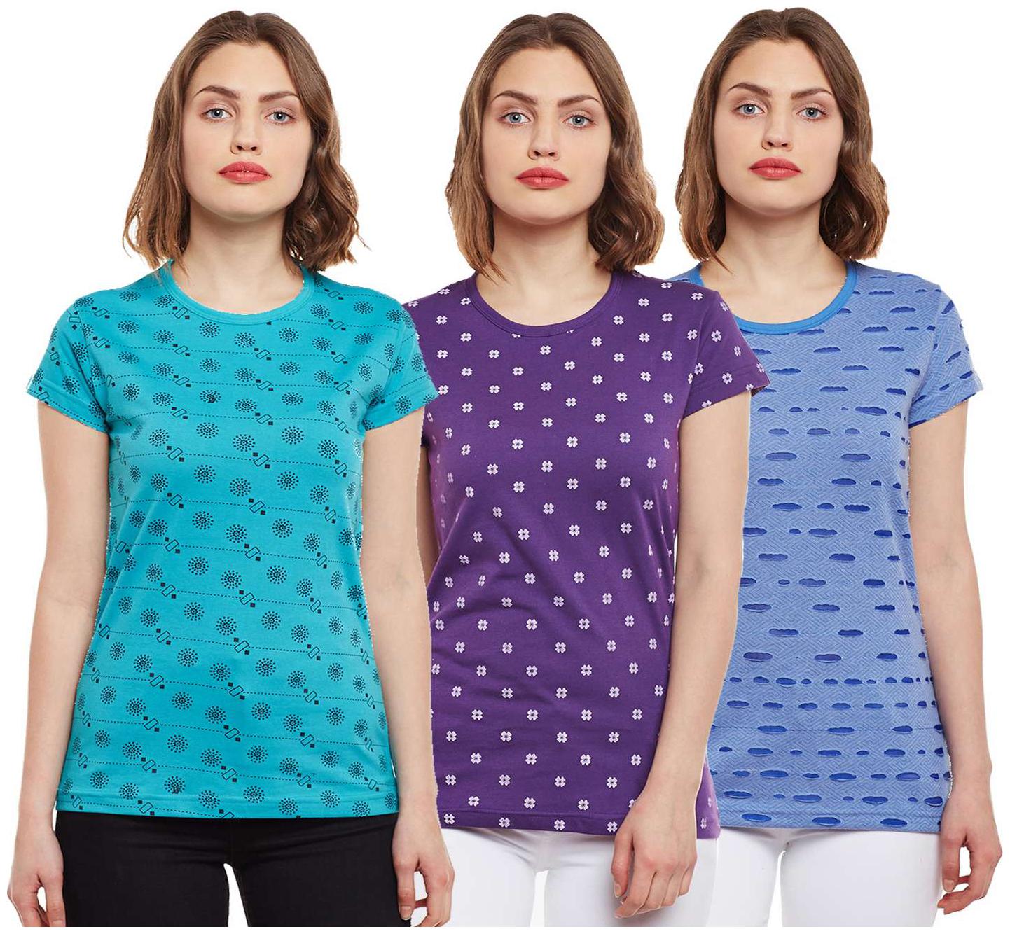 

VIMAL JONNEY Women Multi Regular fit Round neck Cotton T shirt