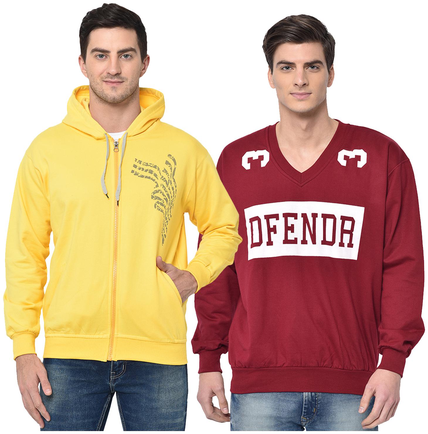 

VIMAL JONNEY Men Yellow Maroon V neck Sweatshirt