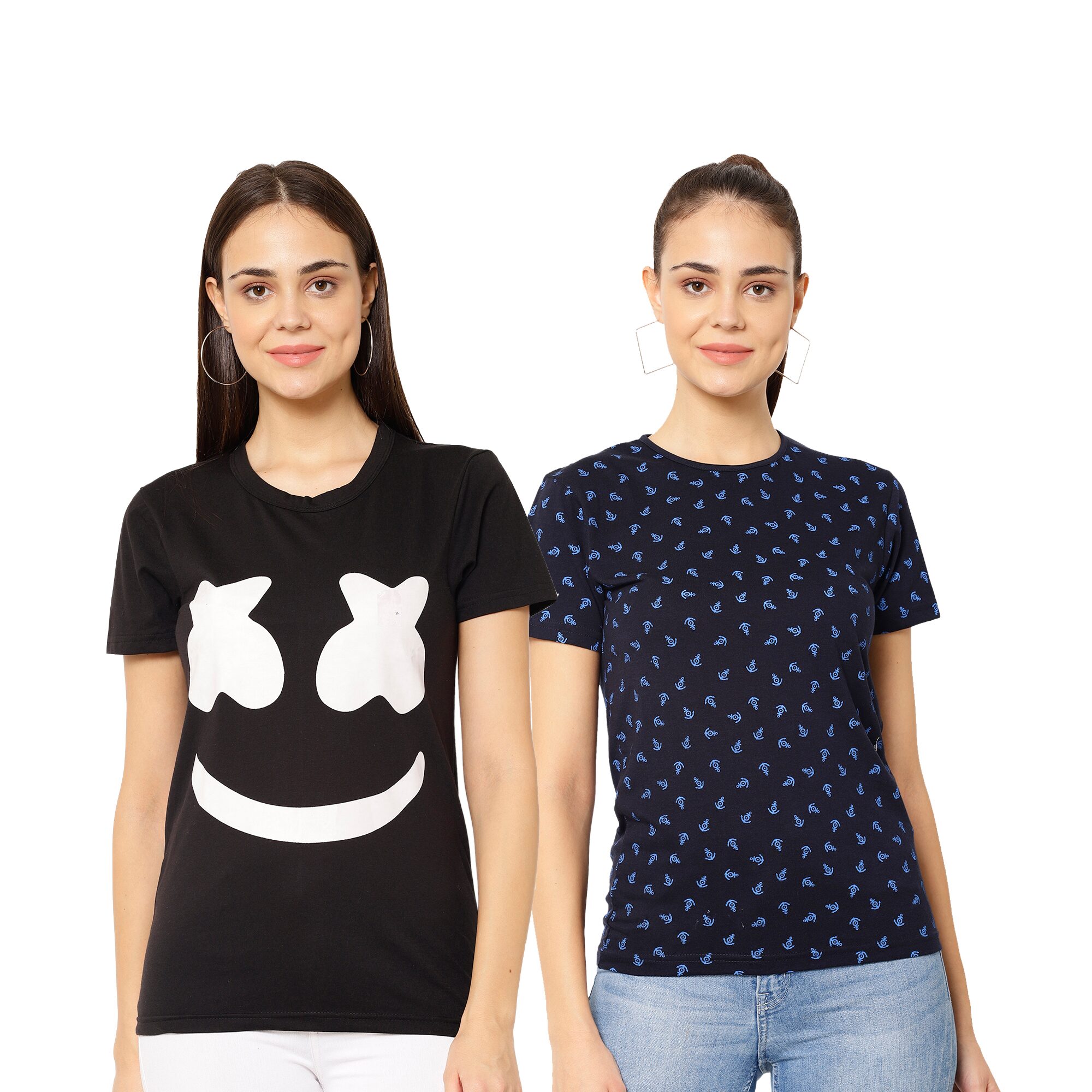 

VIMAL JONNEY Cotton Blend Printed Black Navy Blue Color T-Shirt (Pack Of 2)