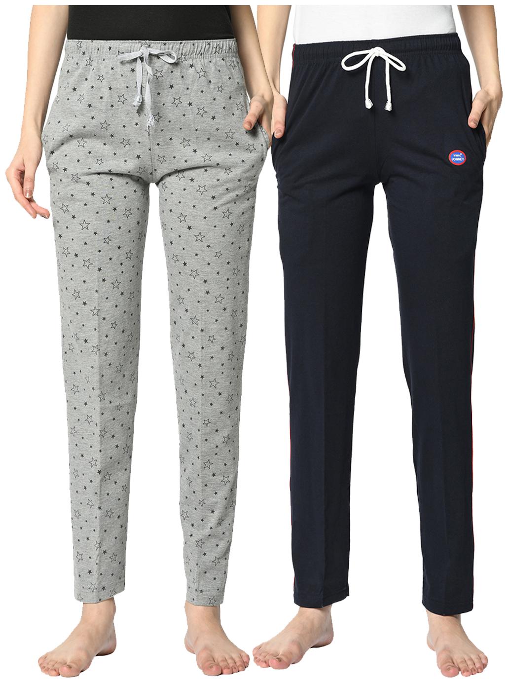 

VIMAL JONNEY Cotton Blend Solid Blue Grey Color Track Pants For Women (Pack Of 2)