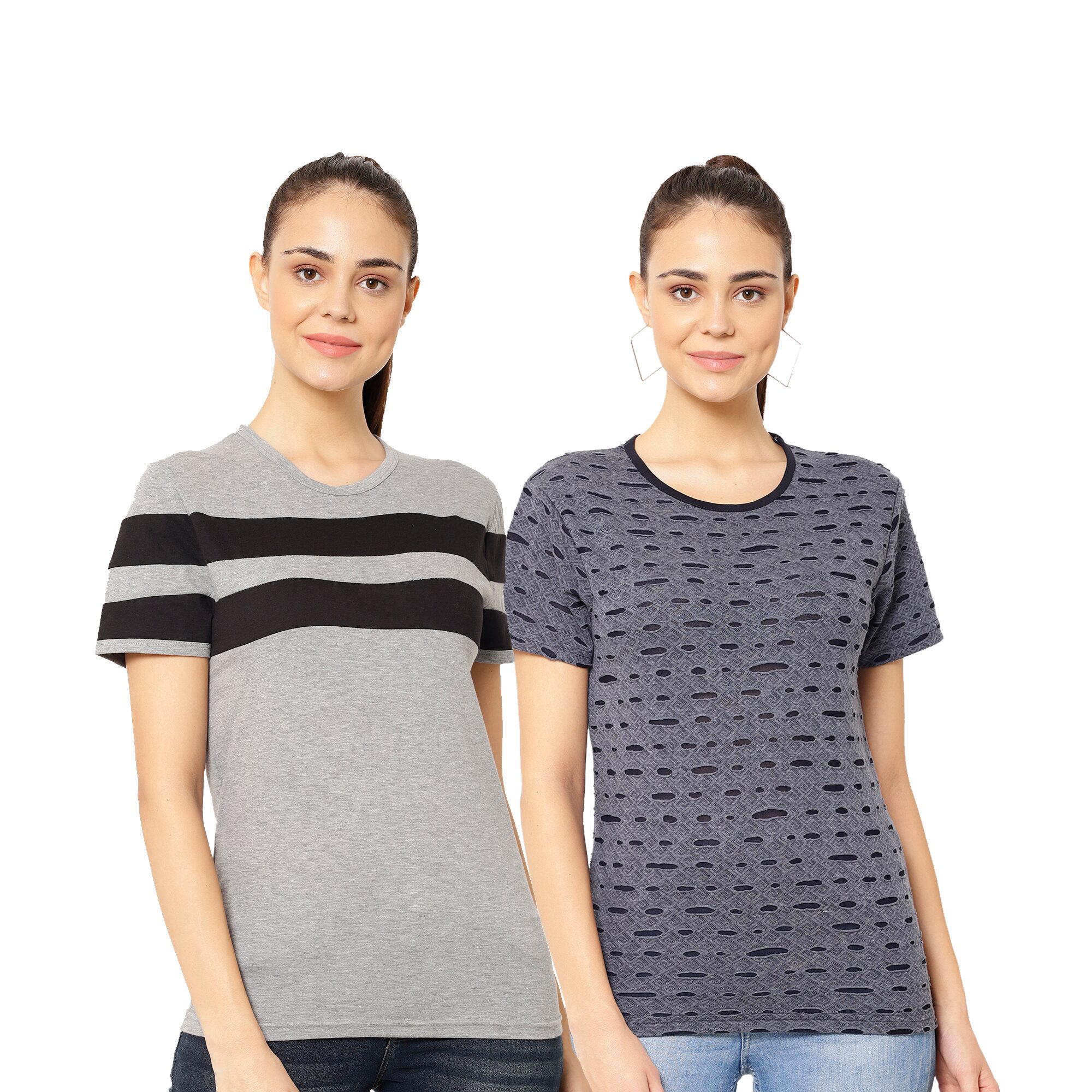 

VIMAL JONNEY Women Multi Regular fit Round neck Cotton T shirt