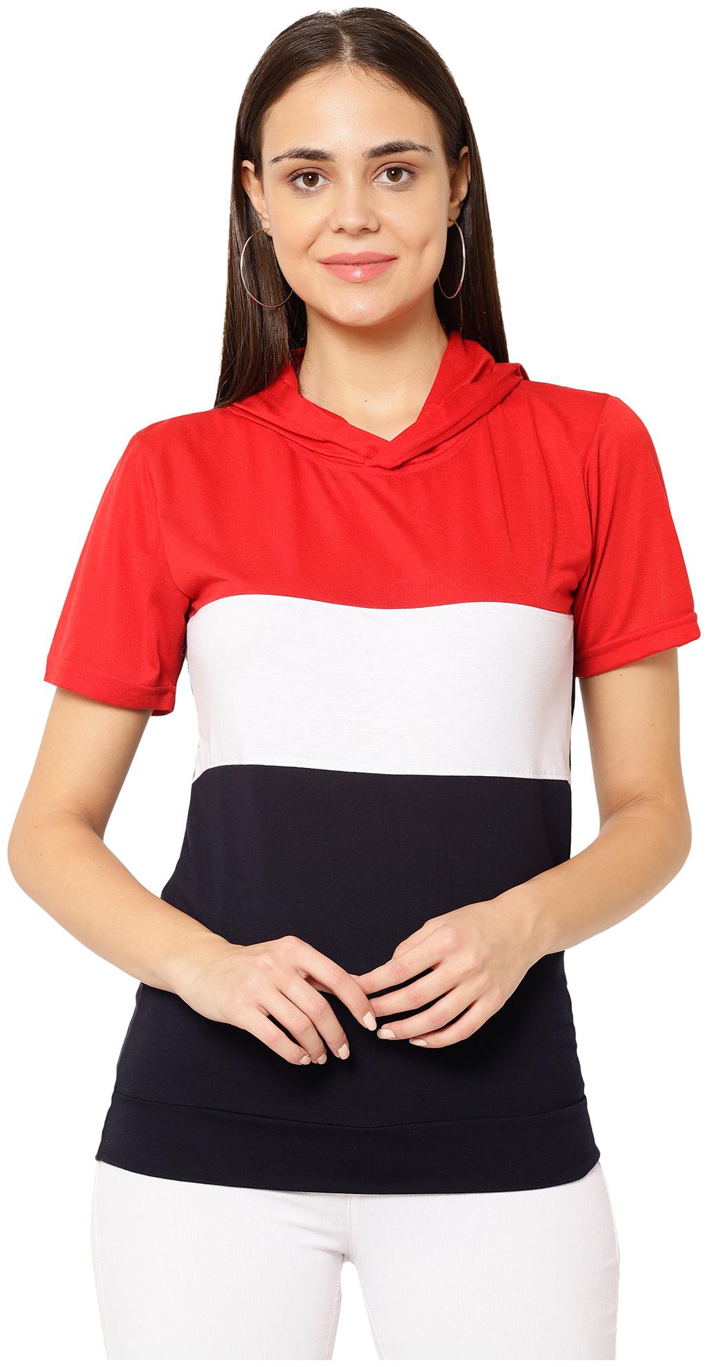 

VIMAL JONNEY Women Multi Regular fit Hooded Blended T shirt