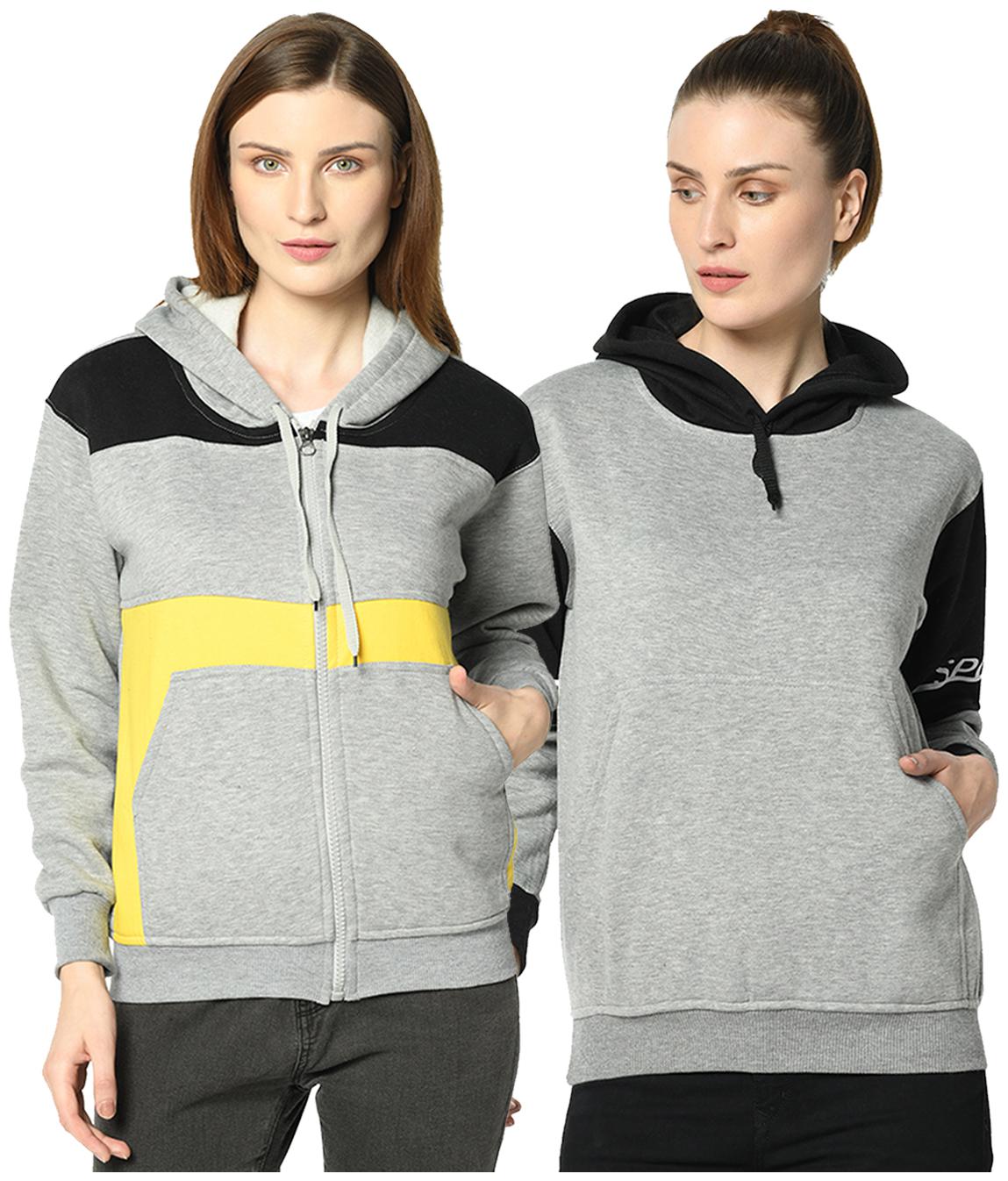 

VIMAL JONNEY Women Colourblocked Hoodie - Black Grey