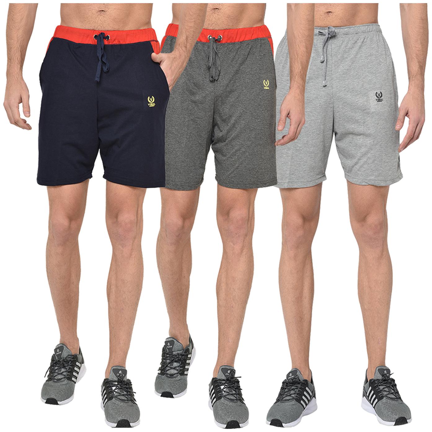 

VIMAL JONNEY Men Navy Blue Grey Regular Fit Regular Shorts