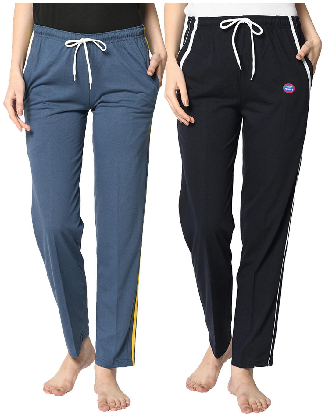 

VIMAL JONNEY Cotton Blend Solid Blue Grey Color Track Pants For Women (Pack Of 2)