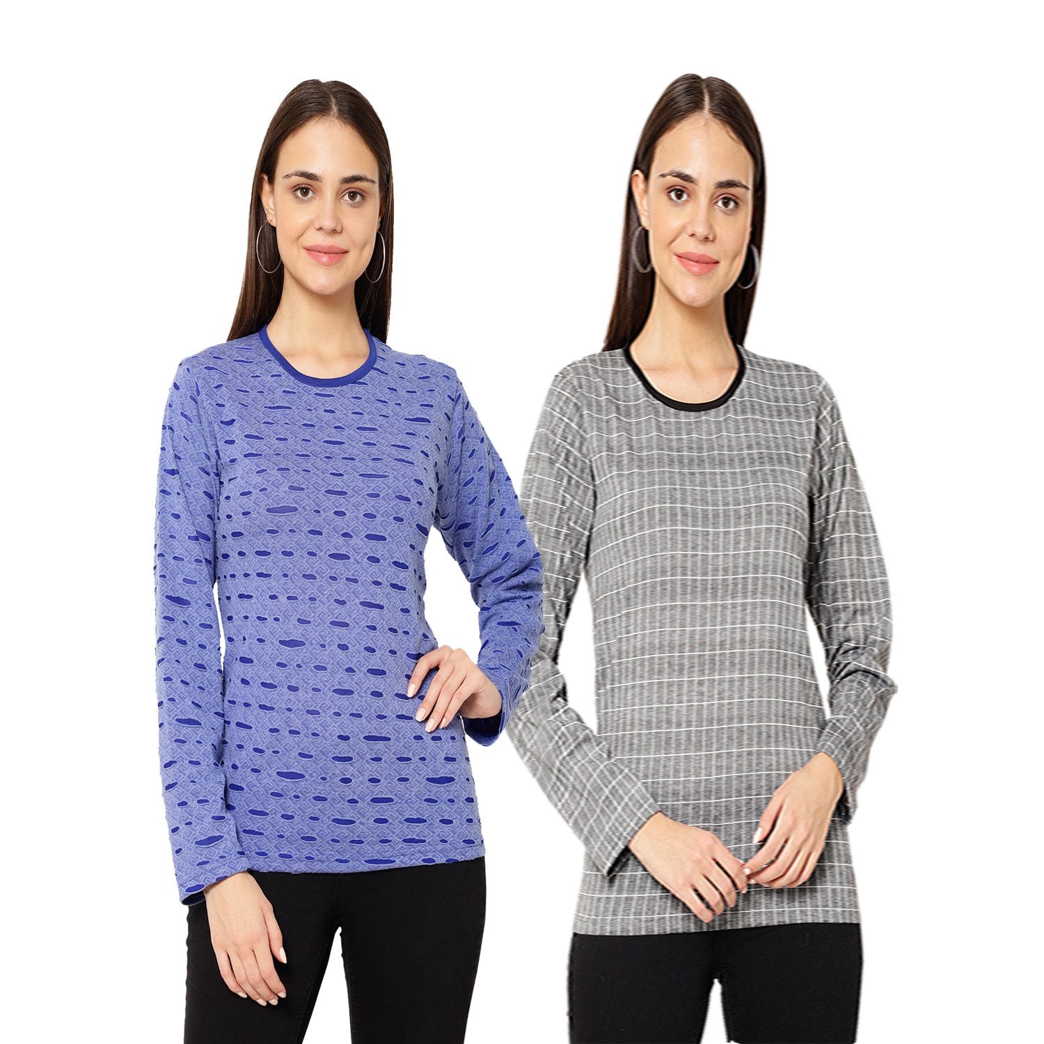 

VIMAL JONNEY Women Blue Grey Regular fit Round neck Cotton T shirt