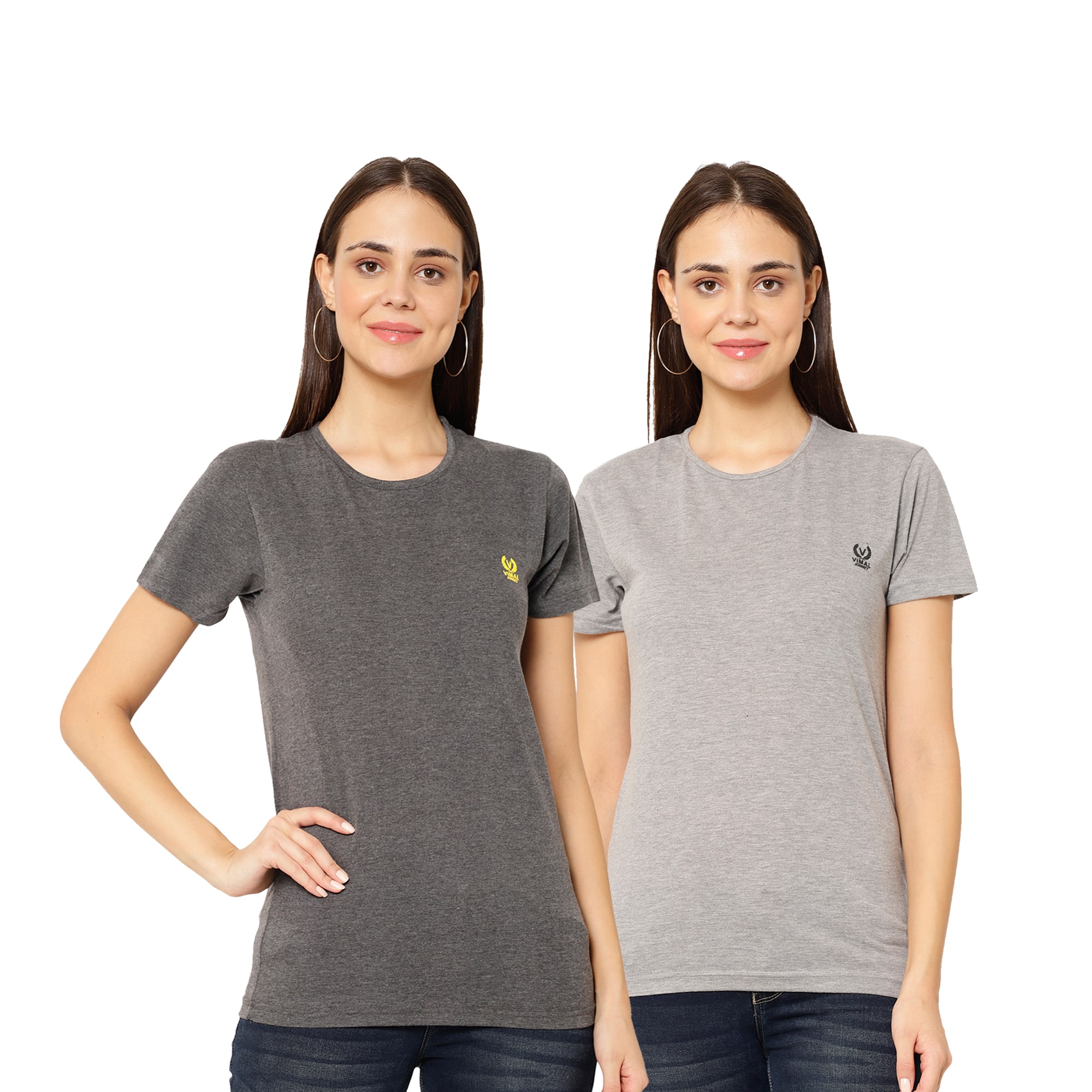 

VIMAL JONNEY Women Grey Regular fit Round neck Cotton T shirt