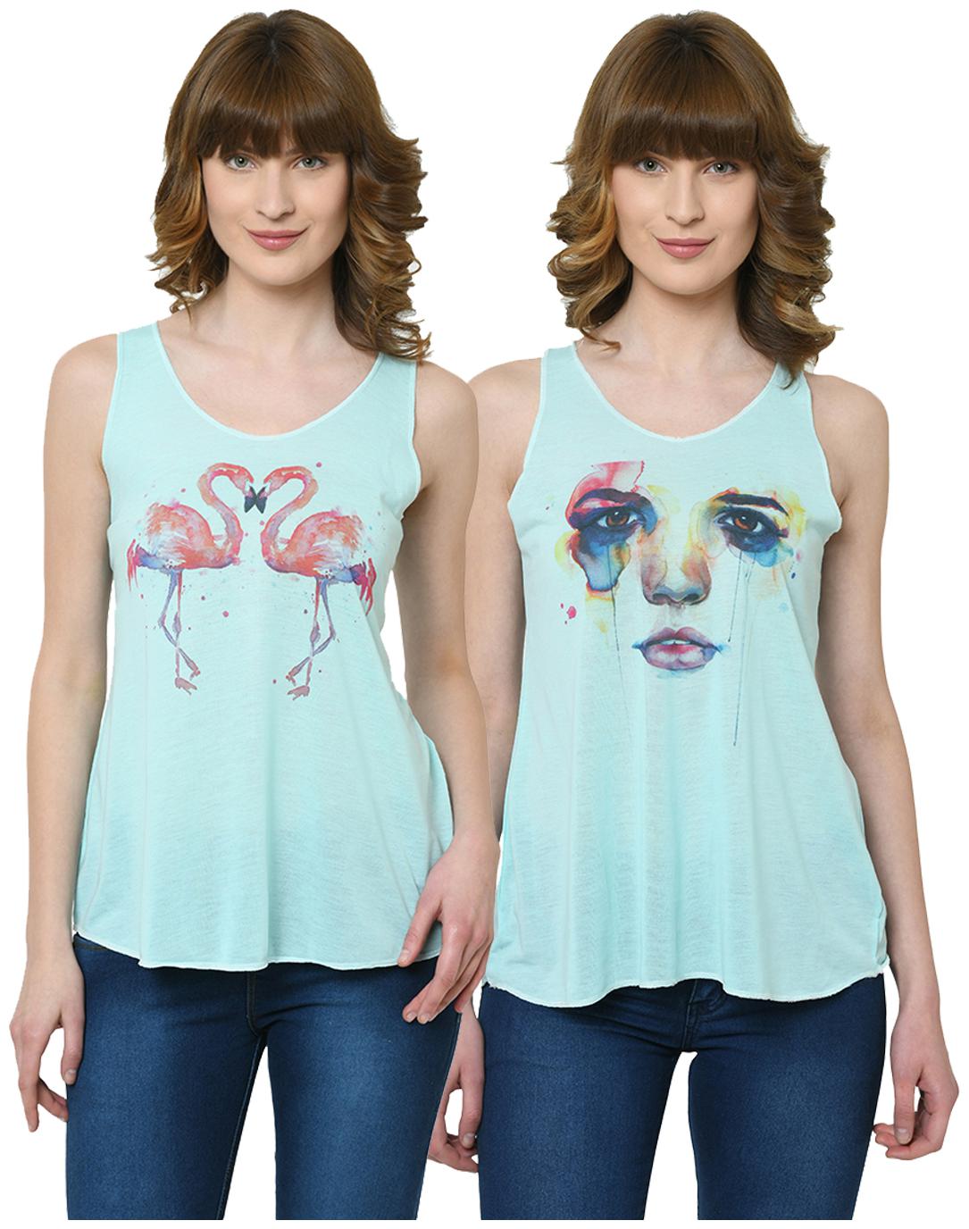 

VIMAL JONNEY Women Green Regular fit U neck Polyester Tank top