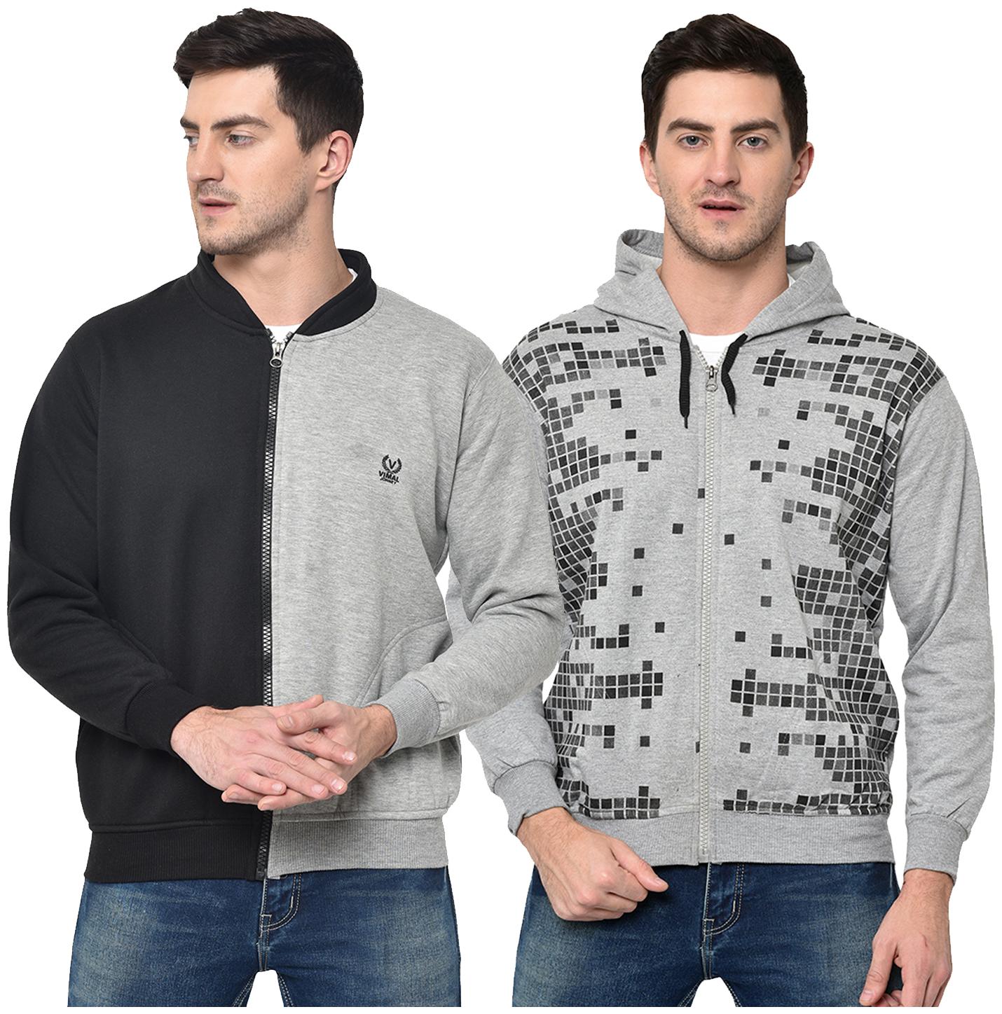 

VIMAL JONNEY Cotton Blend Printed Black Grey Color Sweatshirt For Men (Pack Of 2)