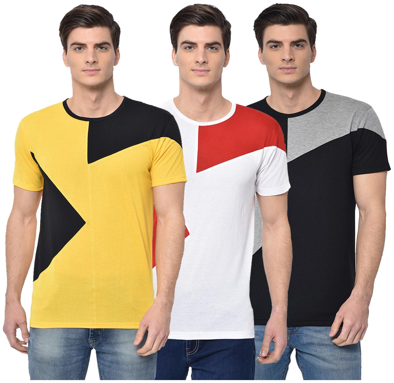 

VIMAL JONNEY Men Multi Regular fit Cotton Blend Round neck T-Shirt - Pack Of 3