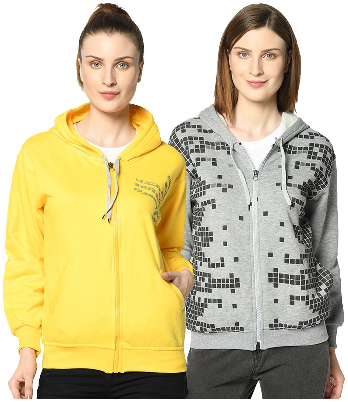 

VIMAL JONNEY Women Printed Hoodie - Grey Yellow