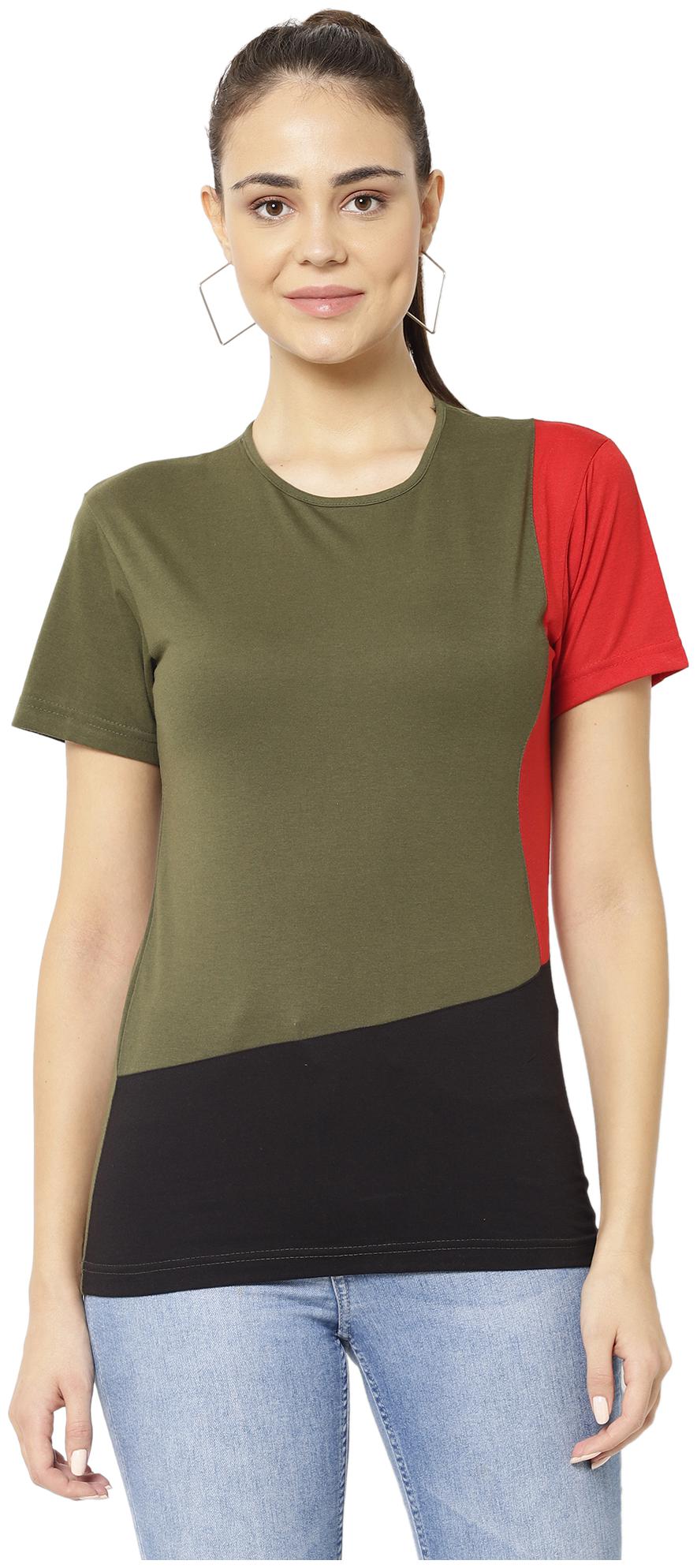 

VIMAL JONNEY Women Multi Regular fit Round neck Blended T shirt