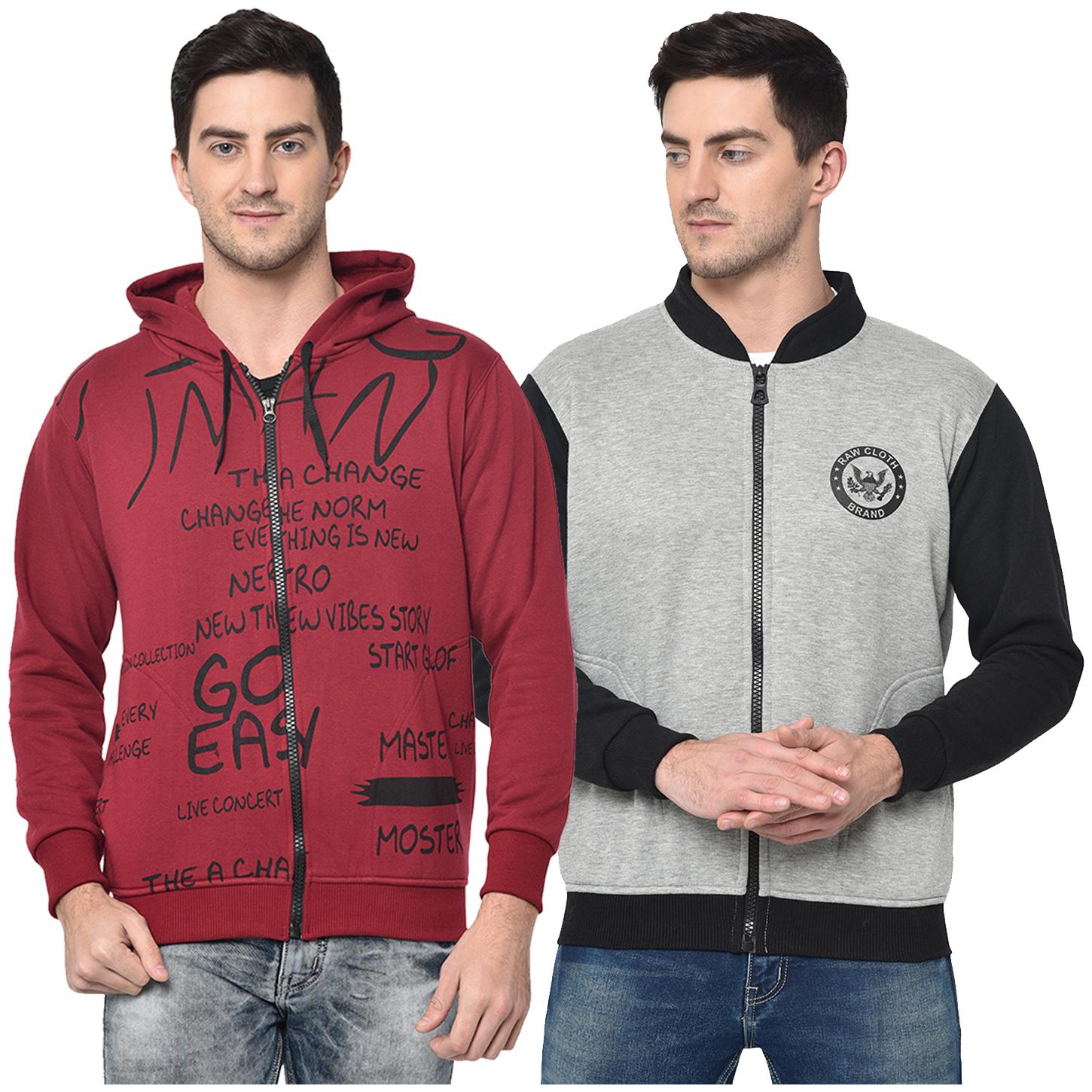 

VIMAL JONNEY Men Maroon Grey Hooded Hoodie