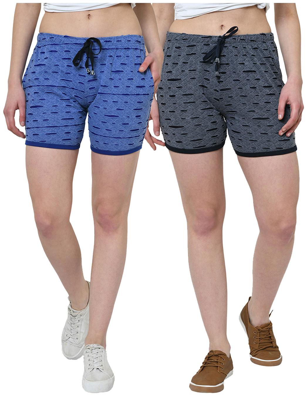 

VIMAL JONNEY Women Cotton Self Design Blue Navy Blue Regular Shorts