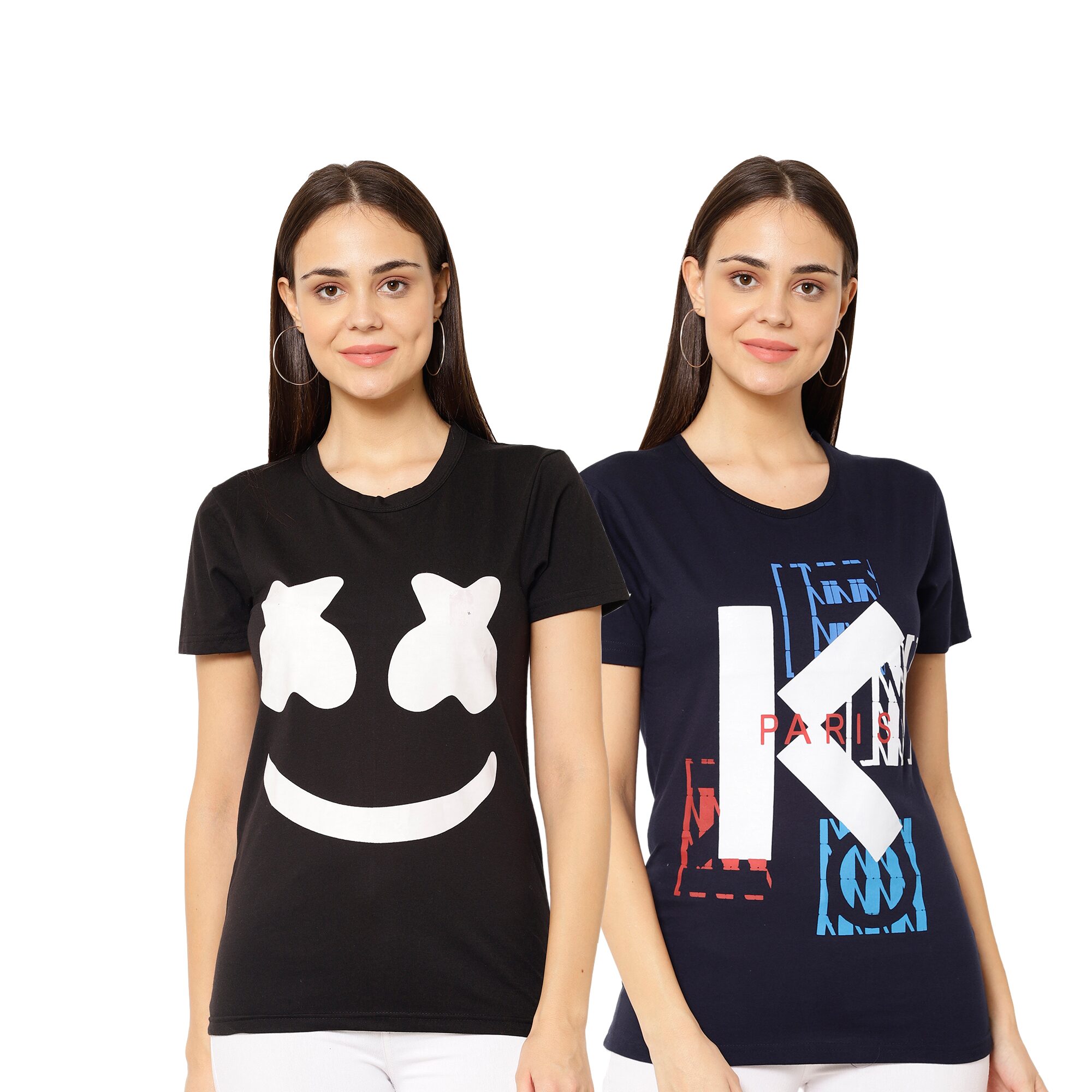 

VIMAL JONNEY Cotton Blend Printed Black Navy Blue Color T-Shirt (Pack Of 2)