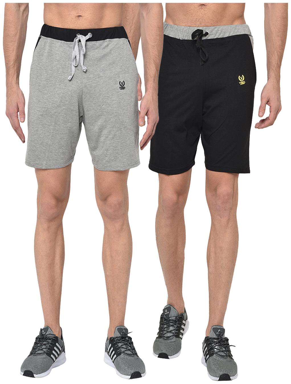 

VIMAL JONNEY Men Grey Black Regular Fit Regular Shorts