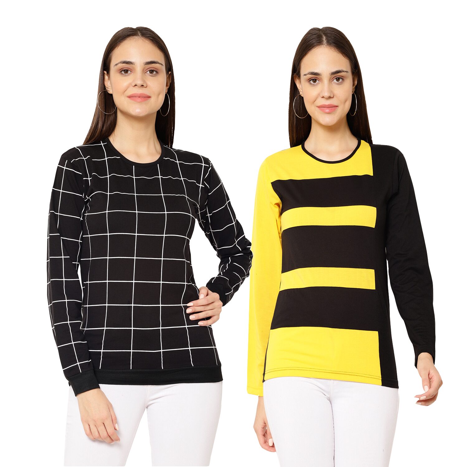 

VIMAL JONNEY Women Black Yellow Regular fit Round neck Cotton T shirt