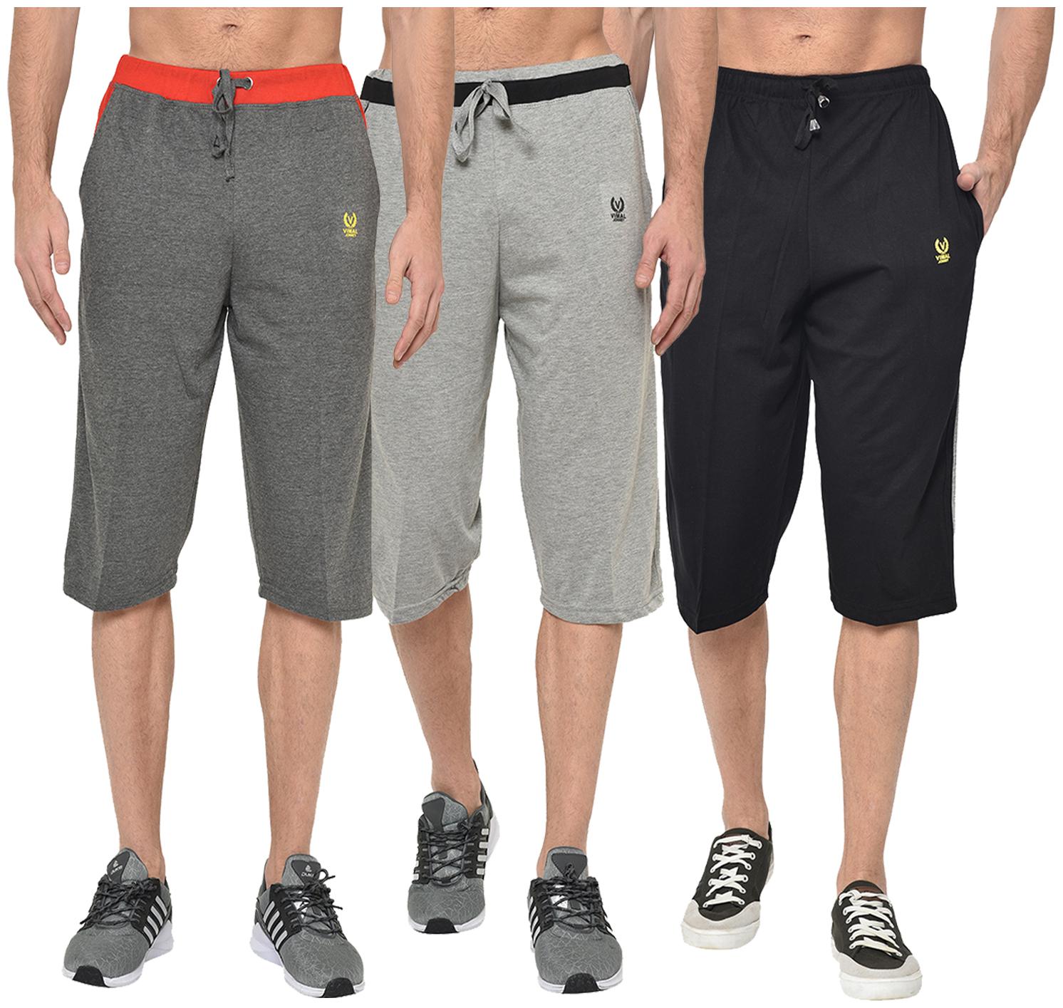 

VIMAL JONNEY Men Grey Black Regular Fit Regular Shorts
