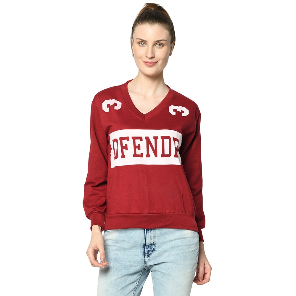 

VIMAL JONNEY Women Printed Sweatshirt - Maroon