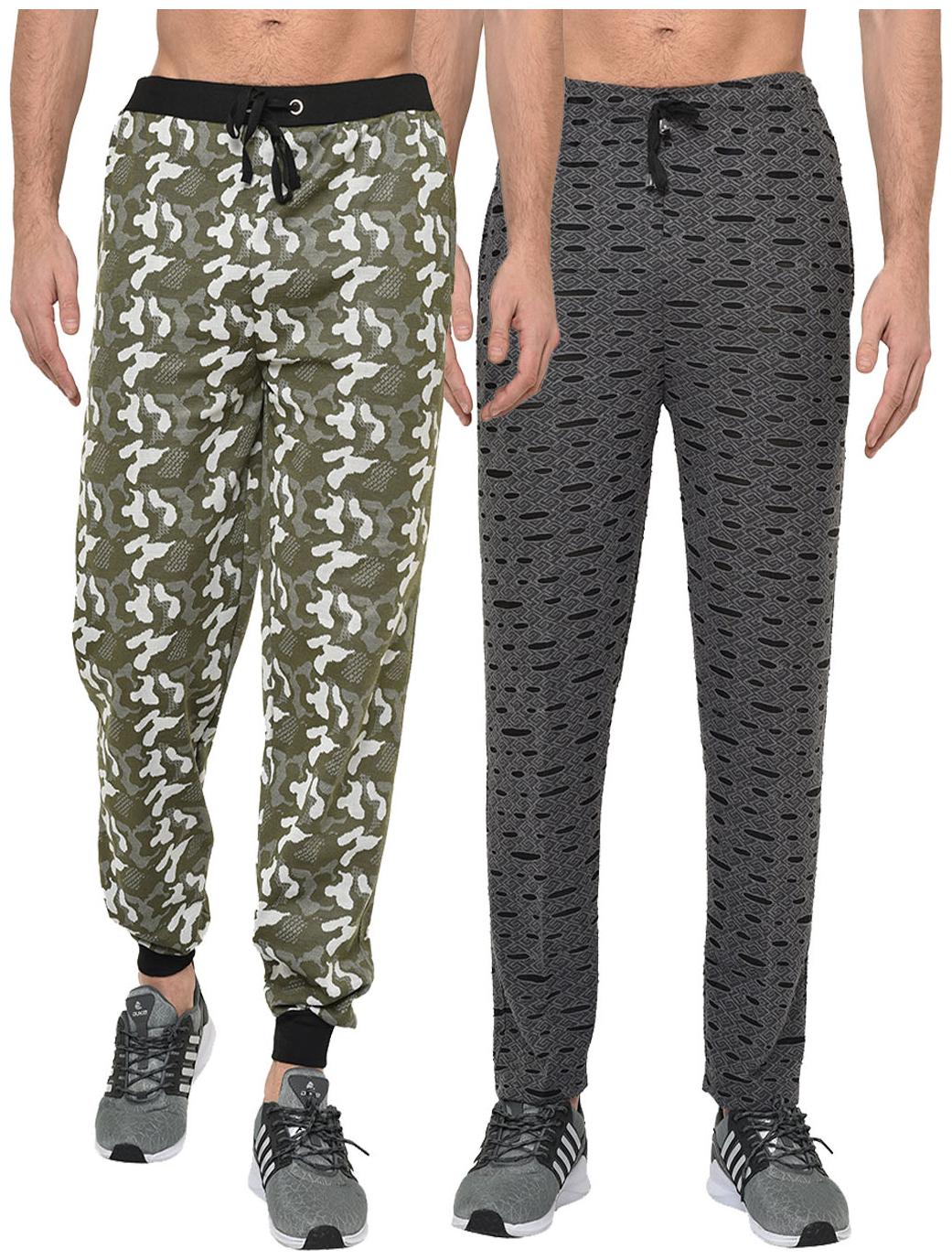 

VIMAL JONNEY Men Cotton Blend Self Design Green Black Track Pants