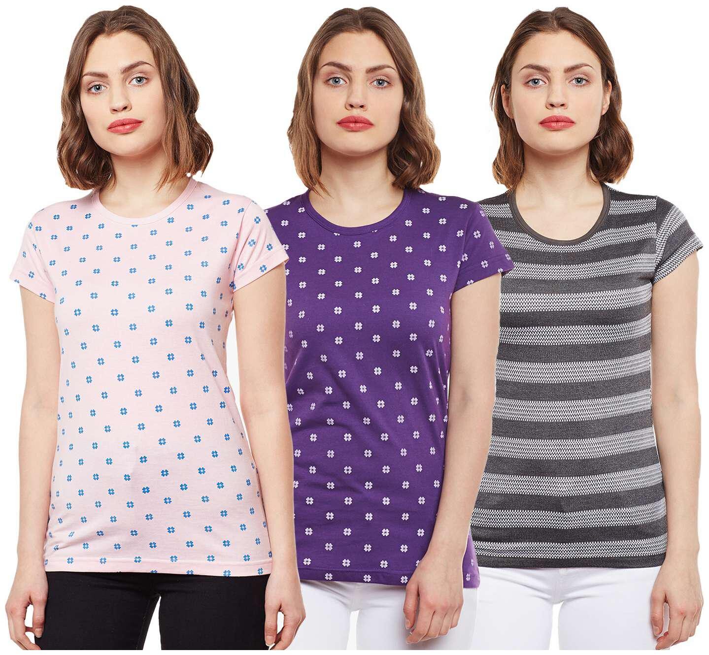 

VIMAL JONNEY Women Multi Regular fit Round neck Cotton T shirt