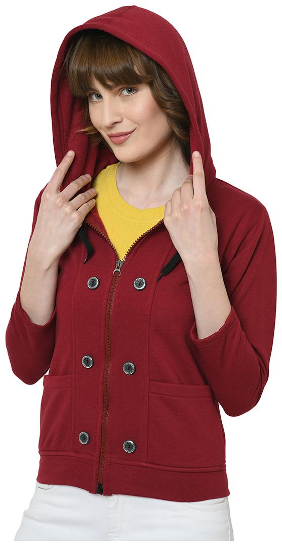 

VIMAL JONNEY Women Solid Hoodie - Maroon