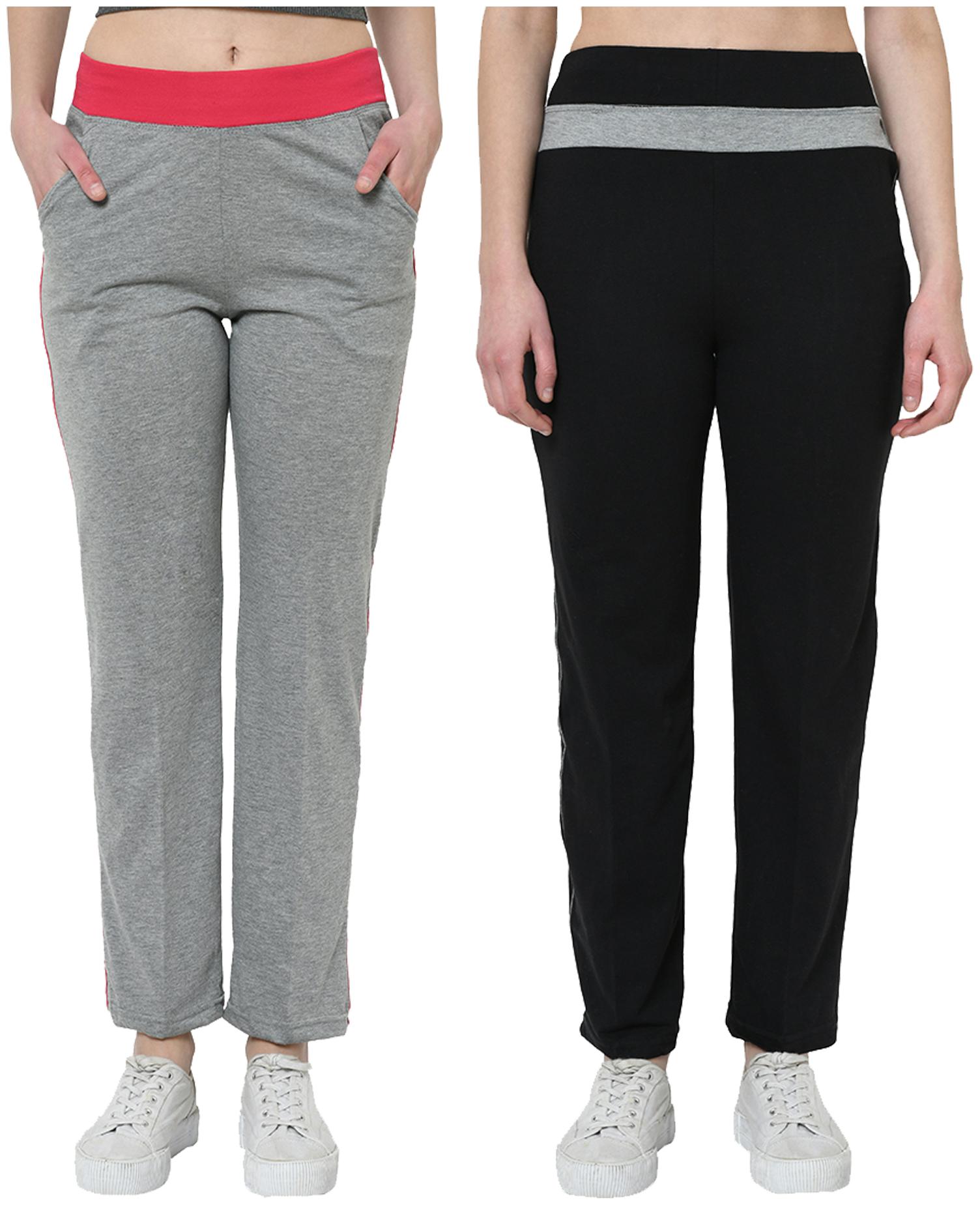

VIMAL JONNEY Women Cotton Blend Solid Grey Black Track Pants