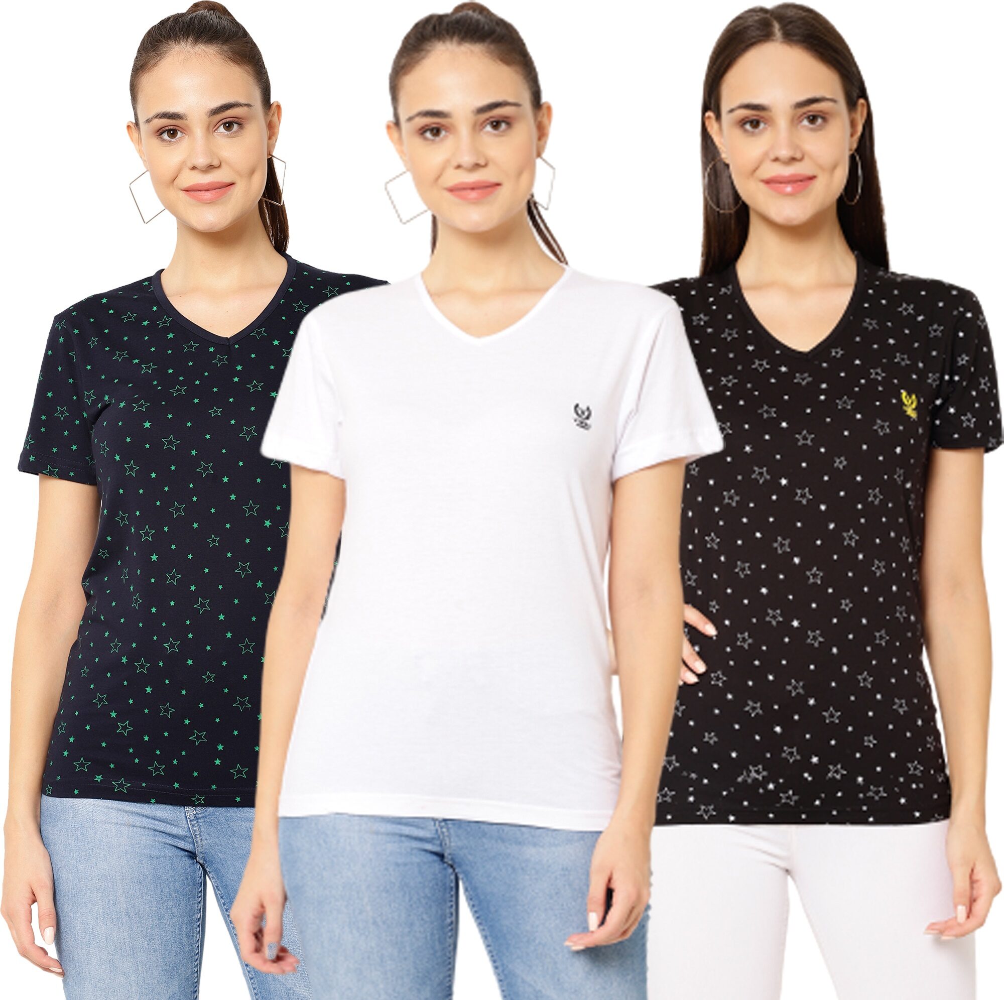 

VIMAL JONNEY Women Multi Regular fit V neck Cotton T shirt