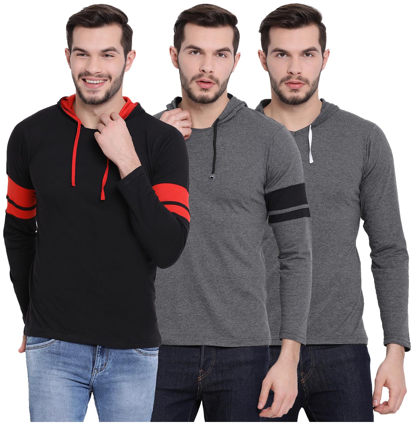 

VIMAL JONNEY Men Multi Regular fit Cotton Hood T-Shirt - Pack Of 3