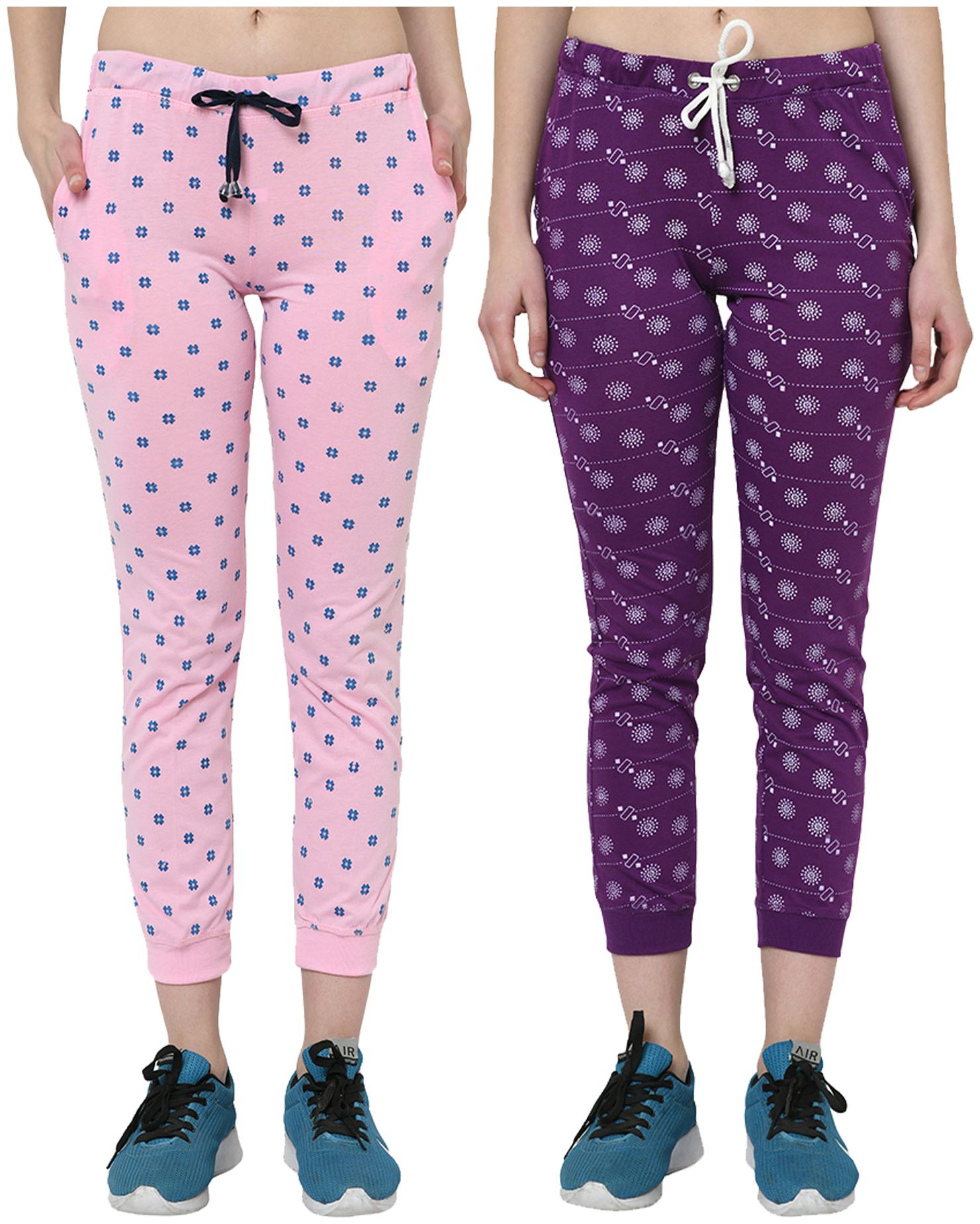 

VIMAL JONNEY Women Cotton Blend Printed Pink Purple Joggers