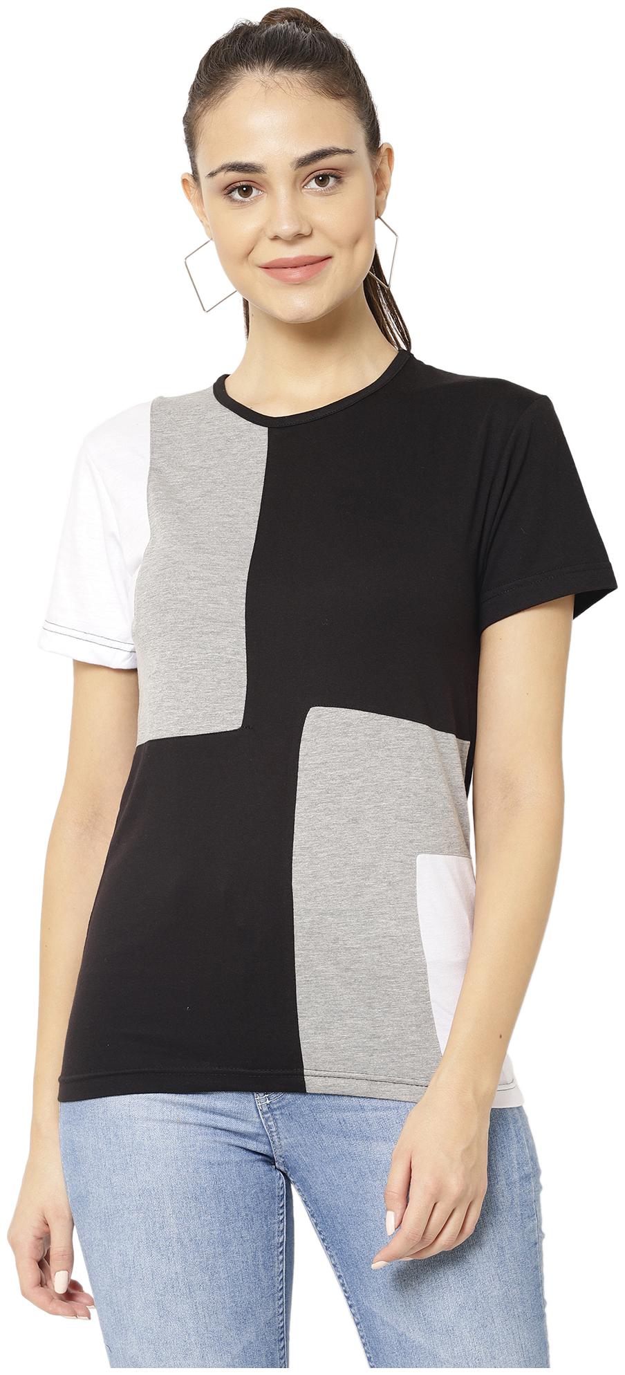 

VIMAL JONNEY Women Multi Regular fit Round neck Blended T shirt