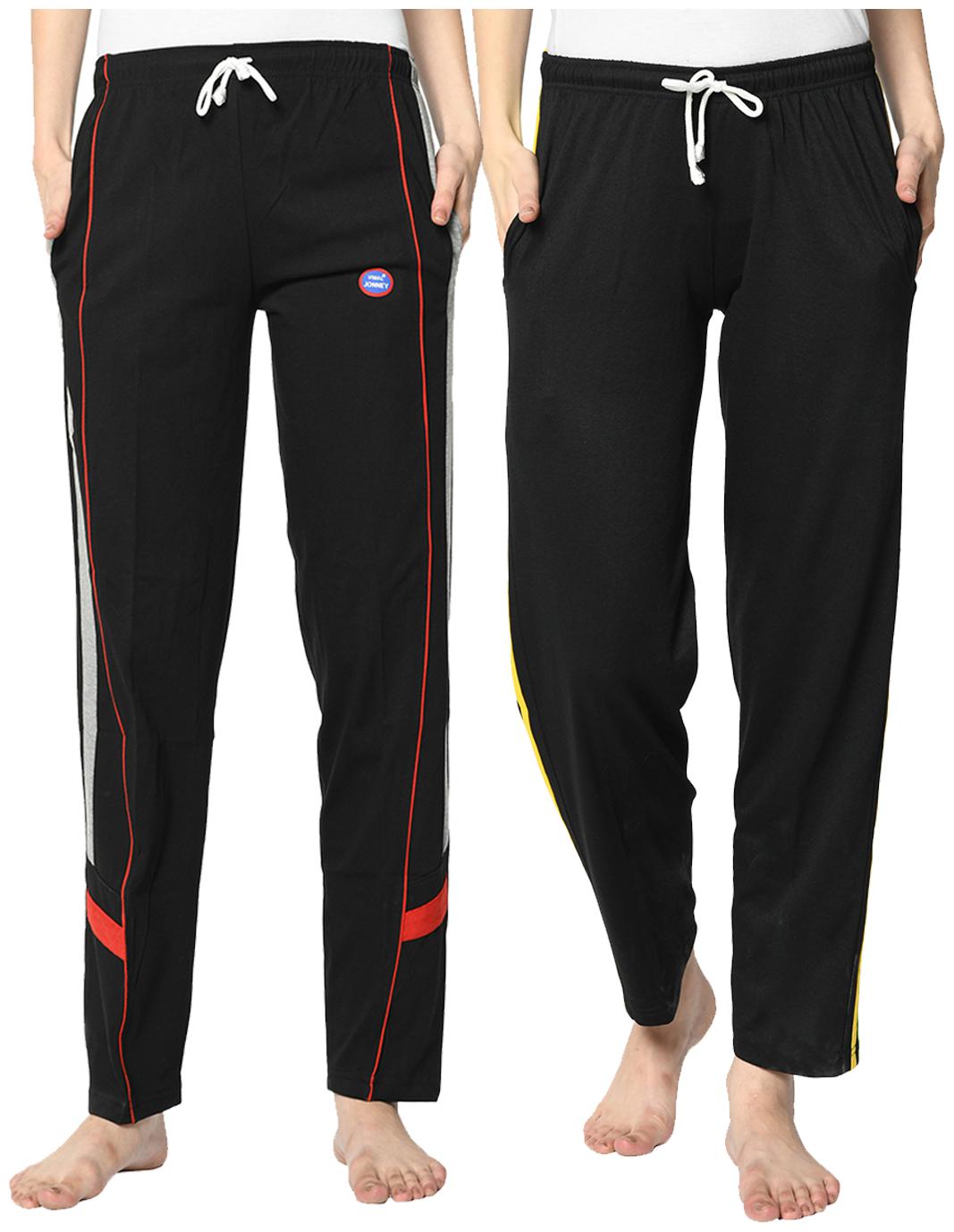 

VIMAL JONNEY Cotton Blend Solid Black Color Track Pants For Women (Pack Of 2)