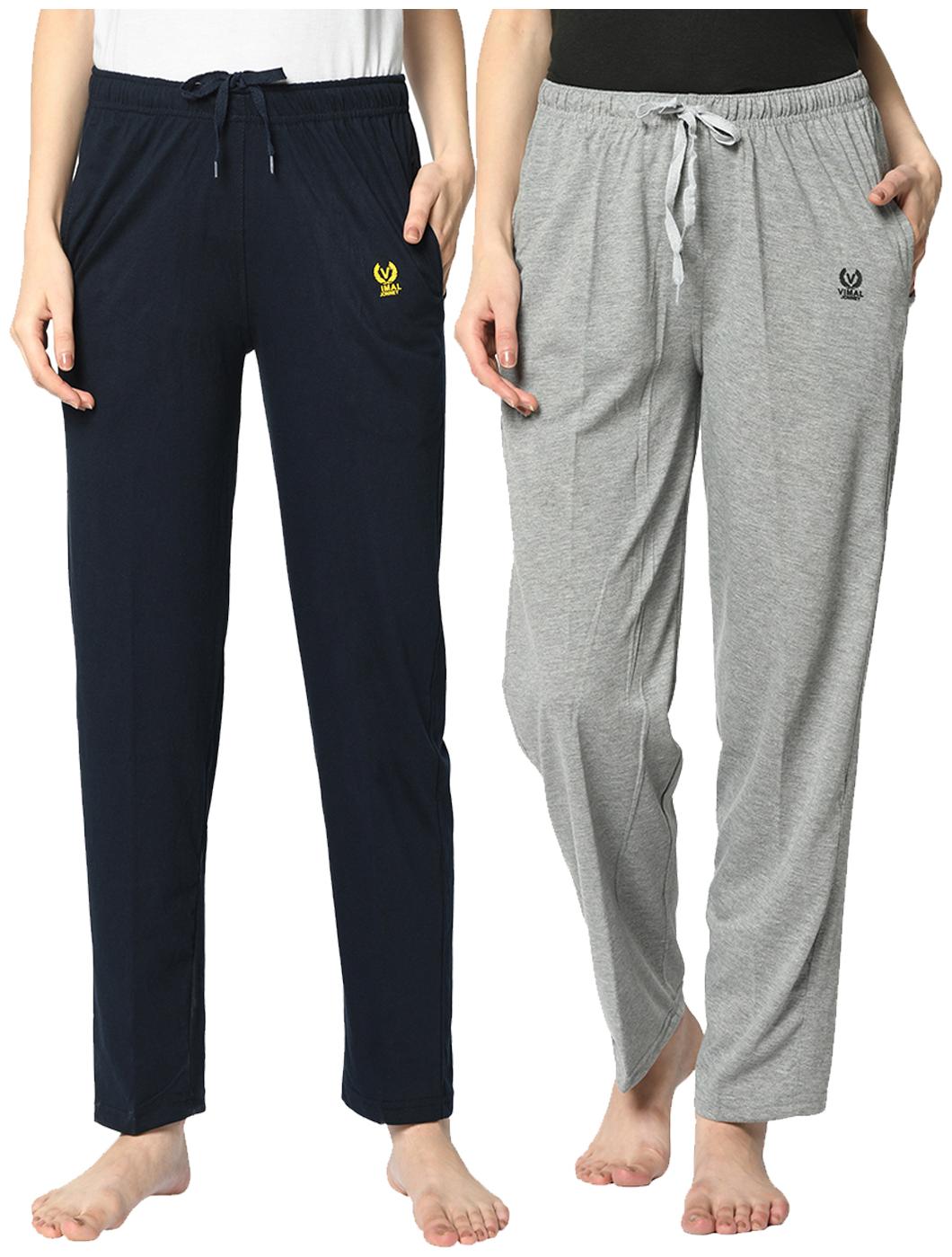 

VIMAL JONNEY Cotton Blend Solid Grey Blue Color Track Pants For Women (Pack Of 2)