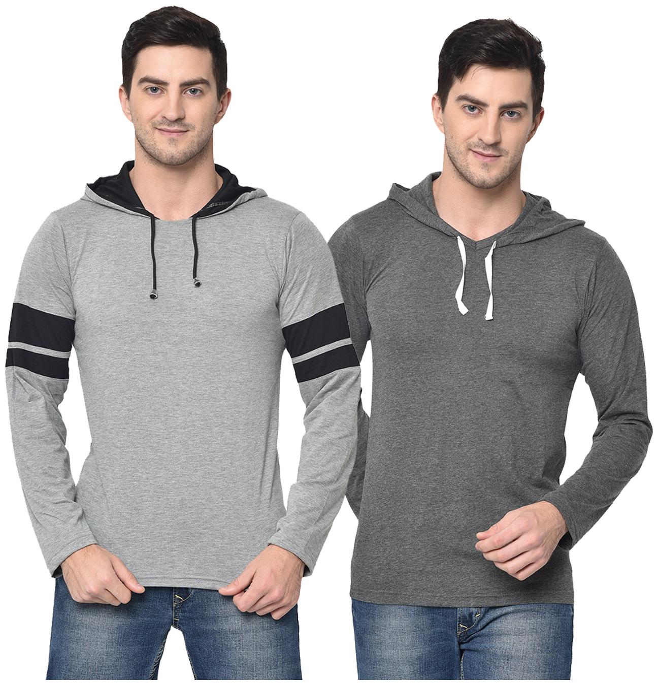

VIMAL JONNEY Men Grey Regular fit Cotton Blend Hood T-Shirt - Pack Of 2