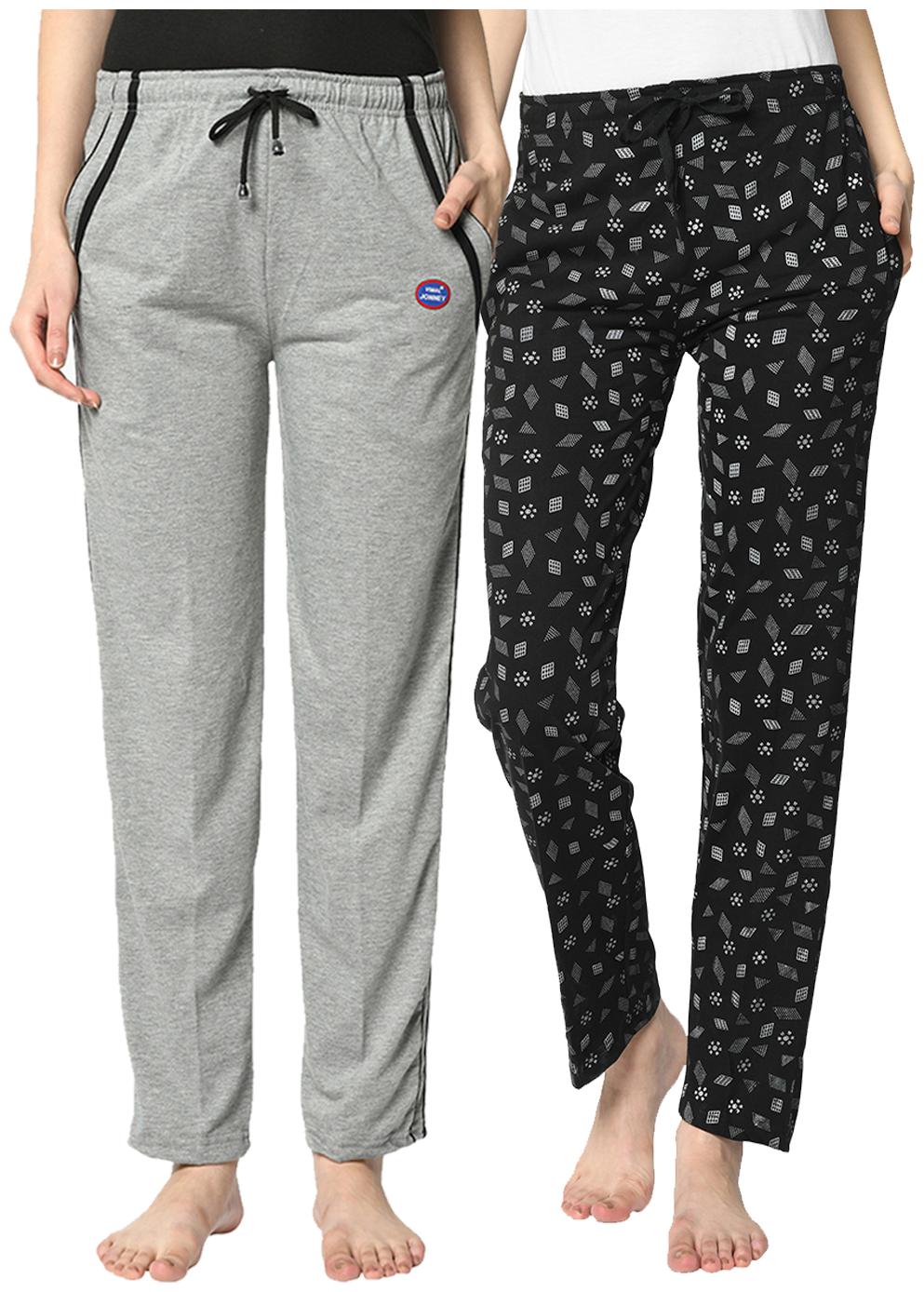 

VIMAL JONNEY Cotton Blend Printed Black Grey Color Track Pants For Women (Pack Of 2)