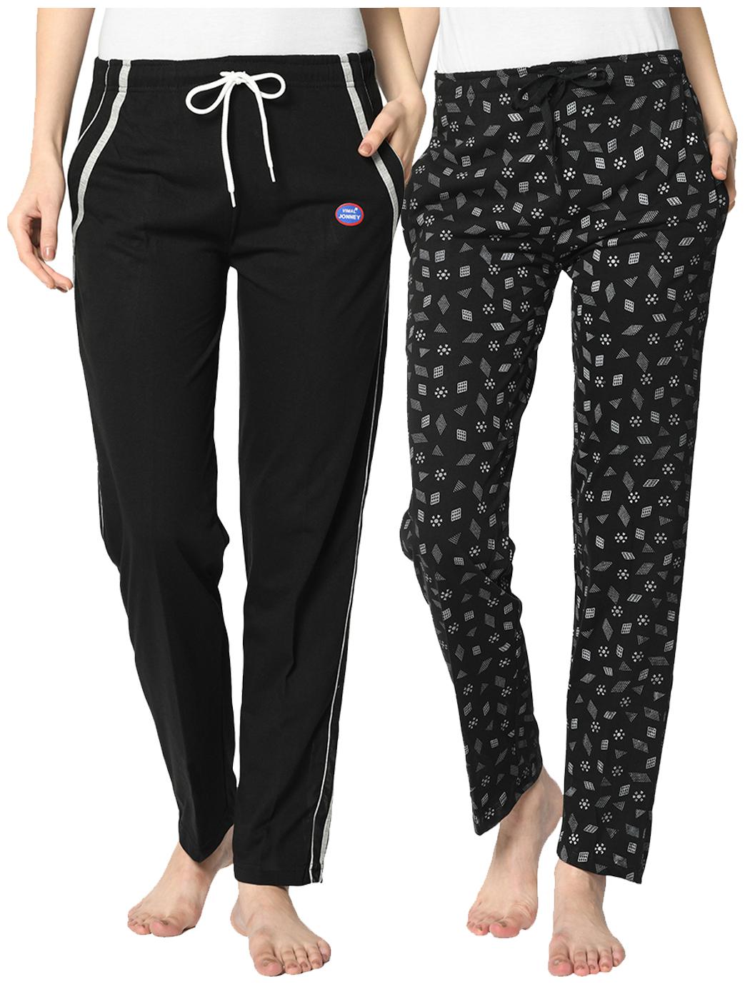 

VIMAL JONNEY Cotton Blend Printed Black Color Track Pants For Women (Pack Of 2)
