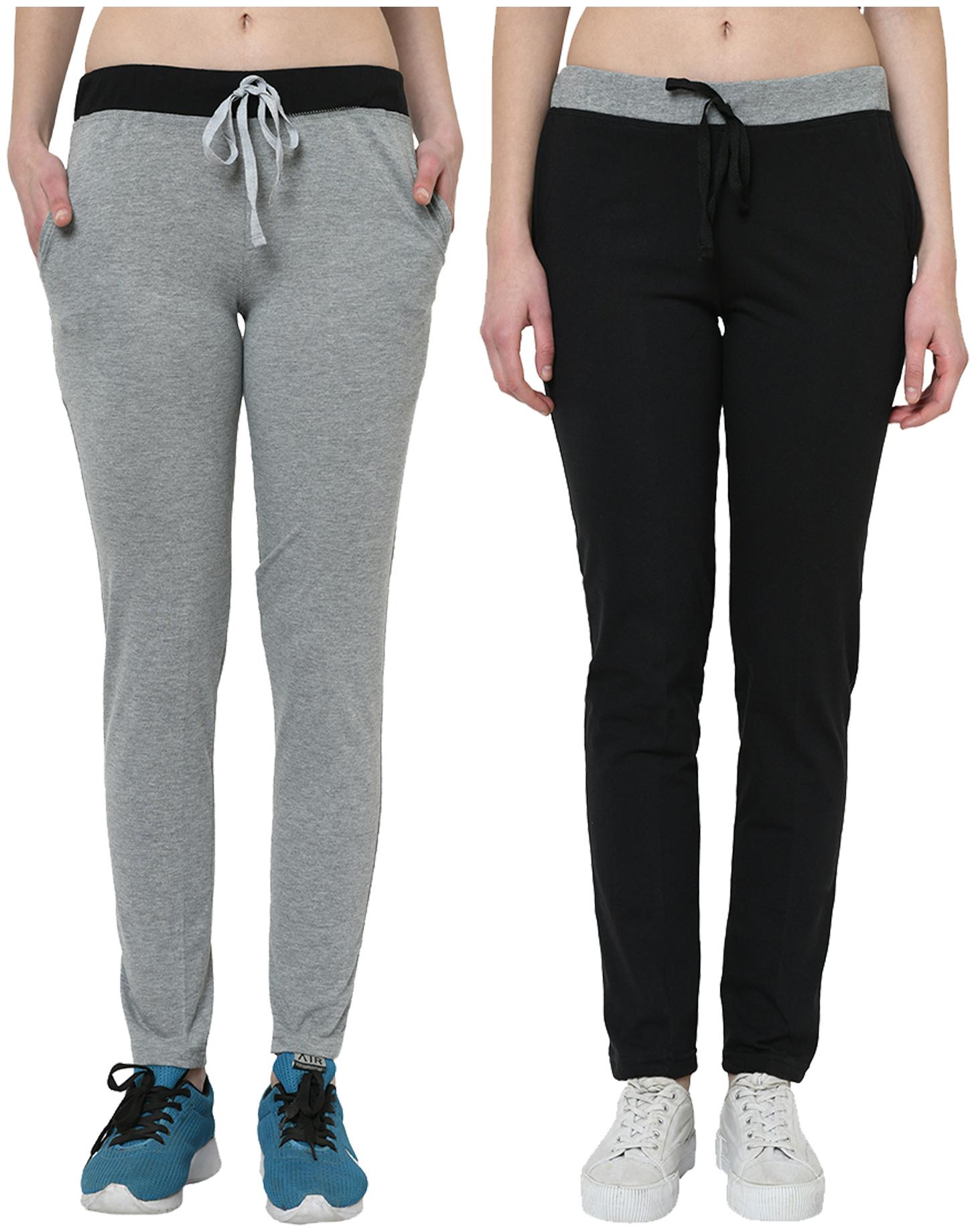 

VIMAL JONNEY Women Cotton Blend Solid Grey Black Track Pants