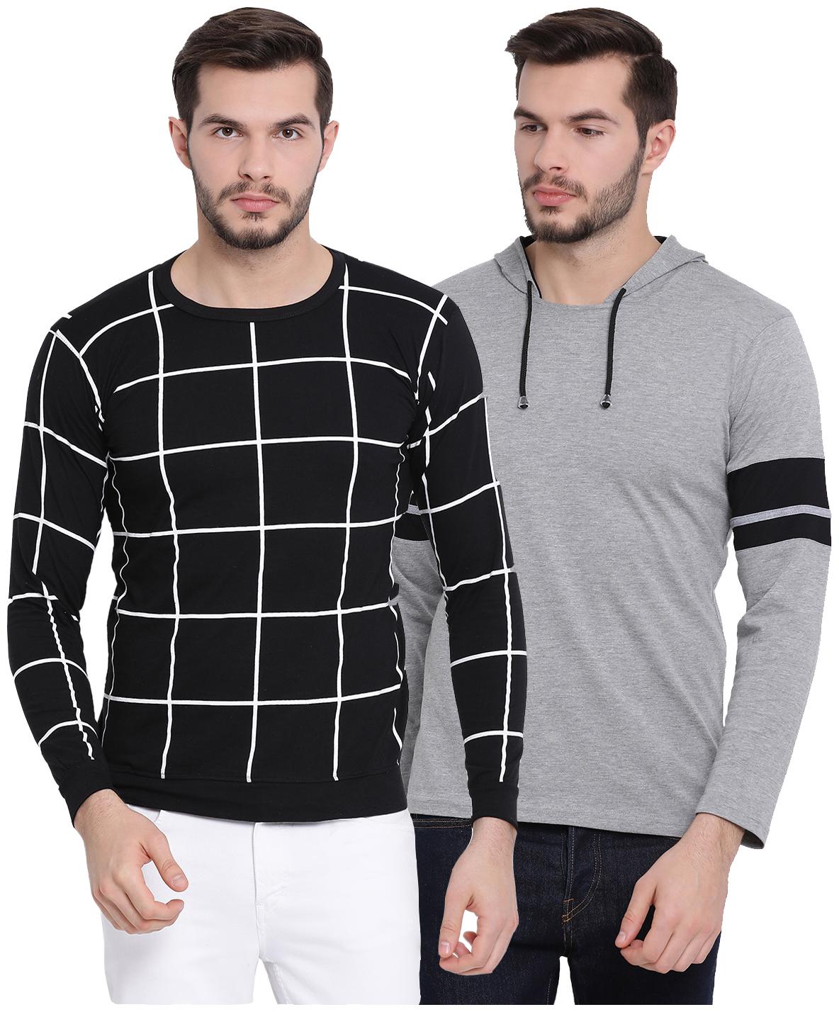 

VIMAL JONNEY Men Black Grey Regular fit Cotton Hood T-Shirt - Pack Of 2