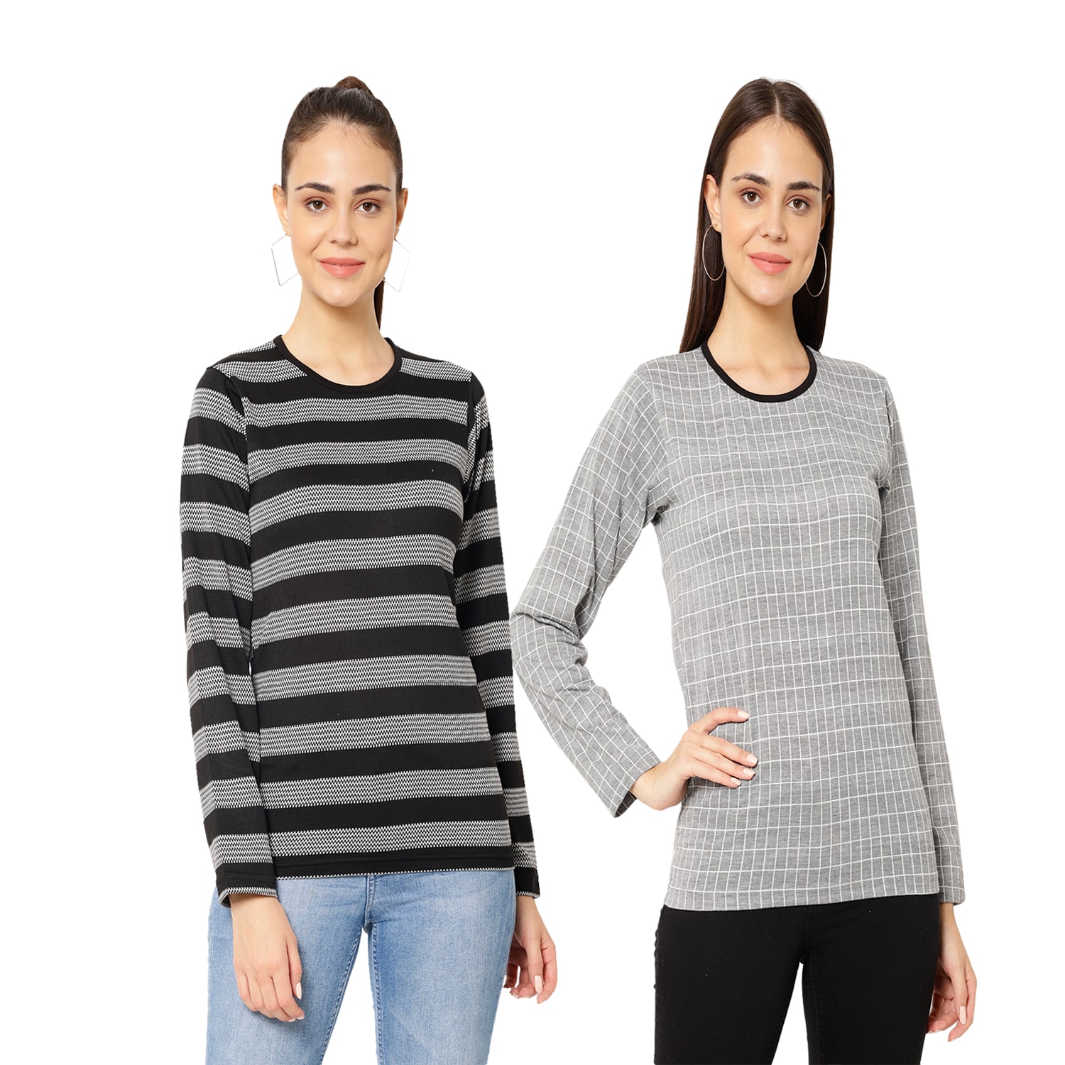 

VIMAL JONNEY Women Grey Black Regular fit Round neck Cotton T shirt