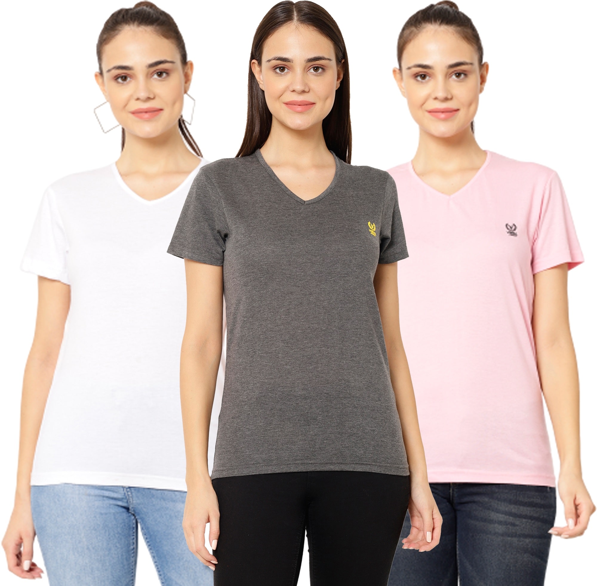 

VIMAL JONNEY Women Multi Regular fit V neck Cotton T shirt