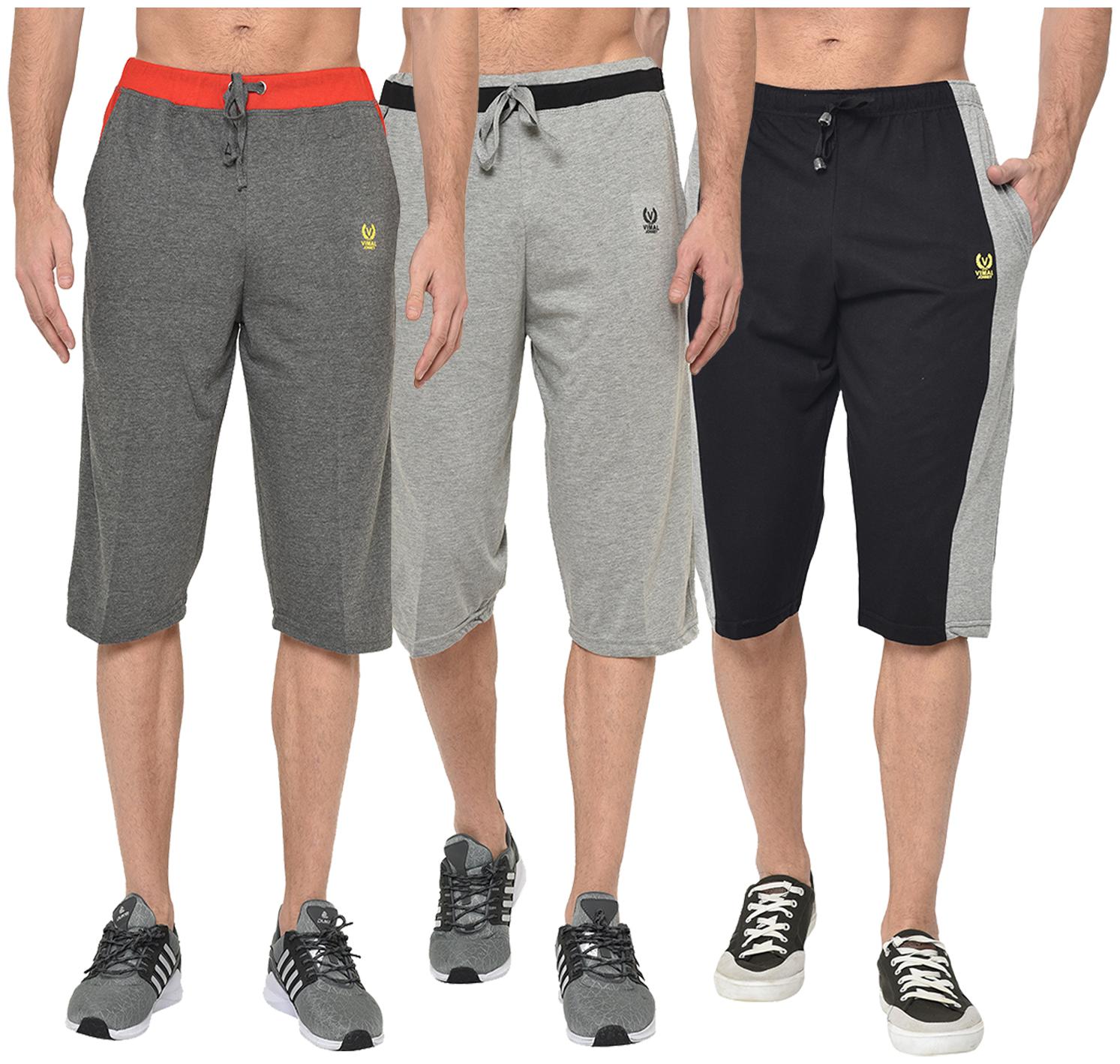 

VIMAL JONNEY Men Grey Black Regular Fit Regular Shorts