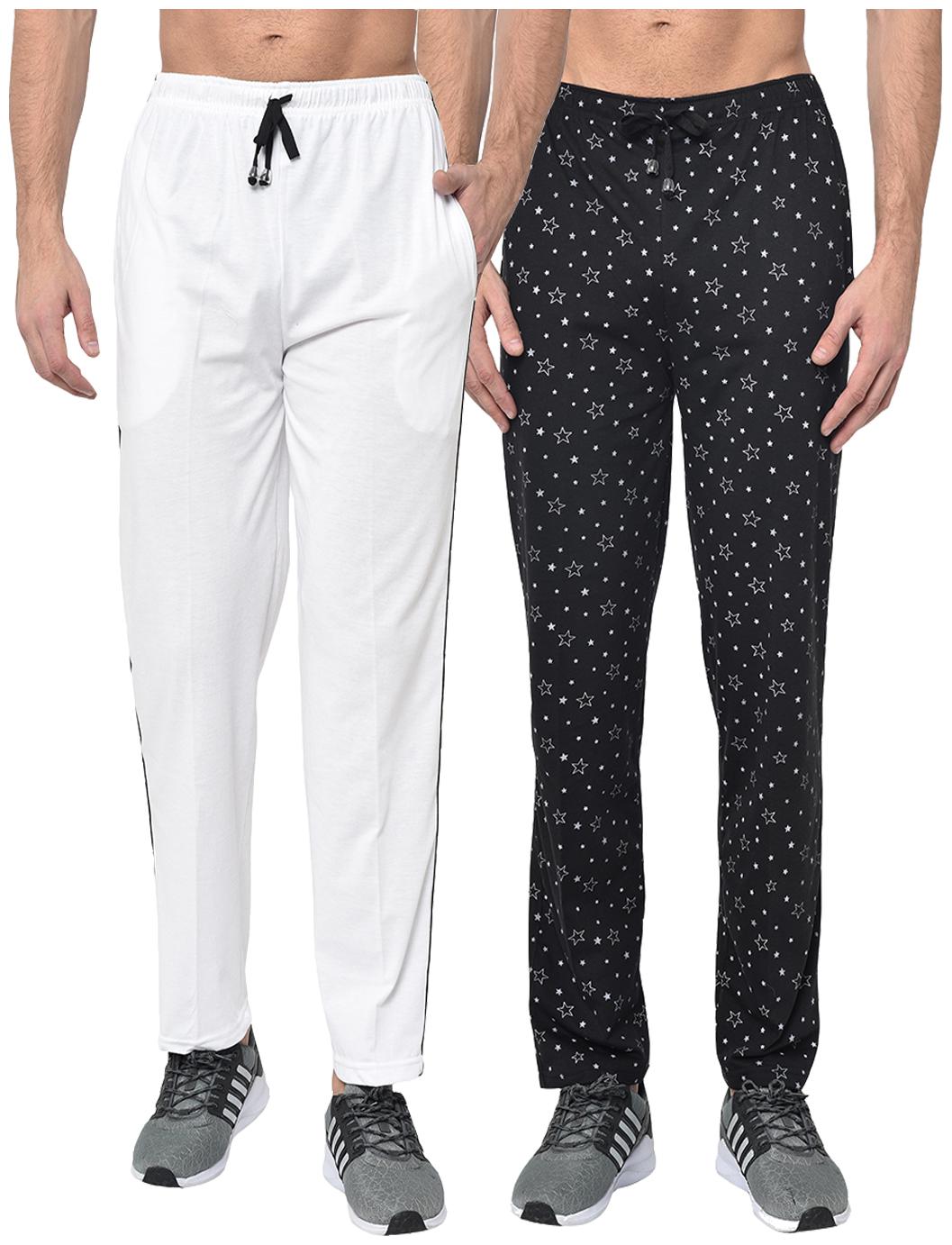 

VIMAL JONNEY Cotton Blend Printed Black White Track Pants For Men