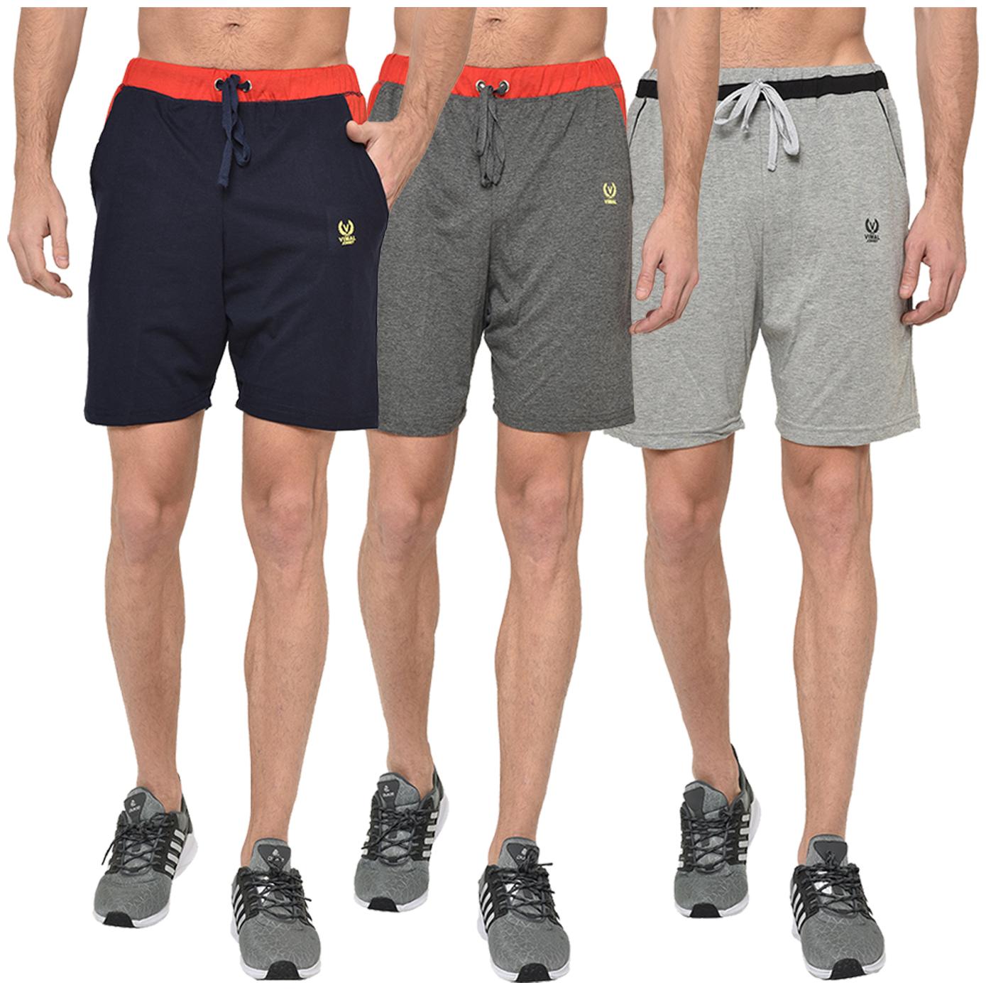 

VIMAL JONNEY Men Navy Blue Grey Regular Fit Regular Shorts